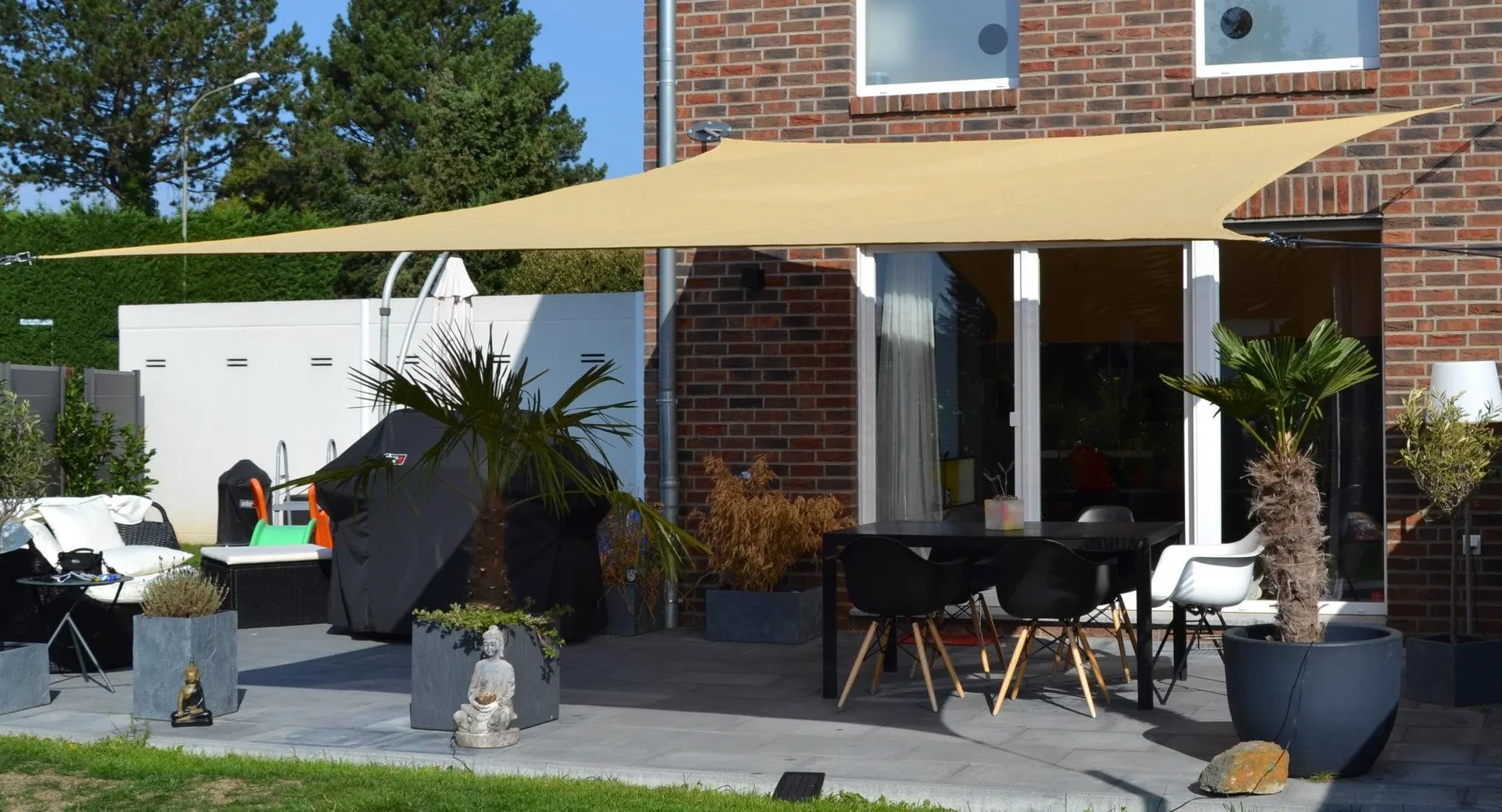Viereck-Sonnensegel HDPE weizen 400 x 500cm - 3