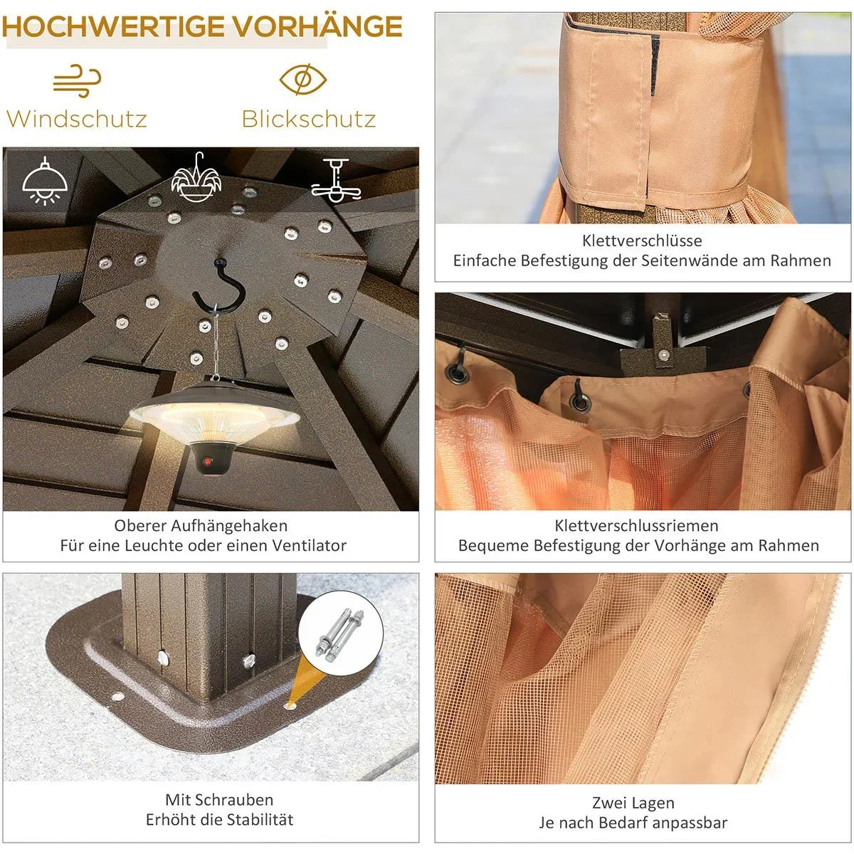 Gartenpavillon Pavillon 298 x 298 x 260 cm Gartenzelt Festzelt Partyzelt mit 4 x Doppel-Seitenteilw wetterfest Aluminium - 0