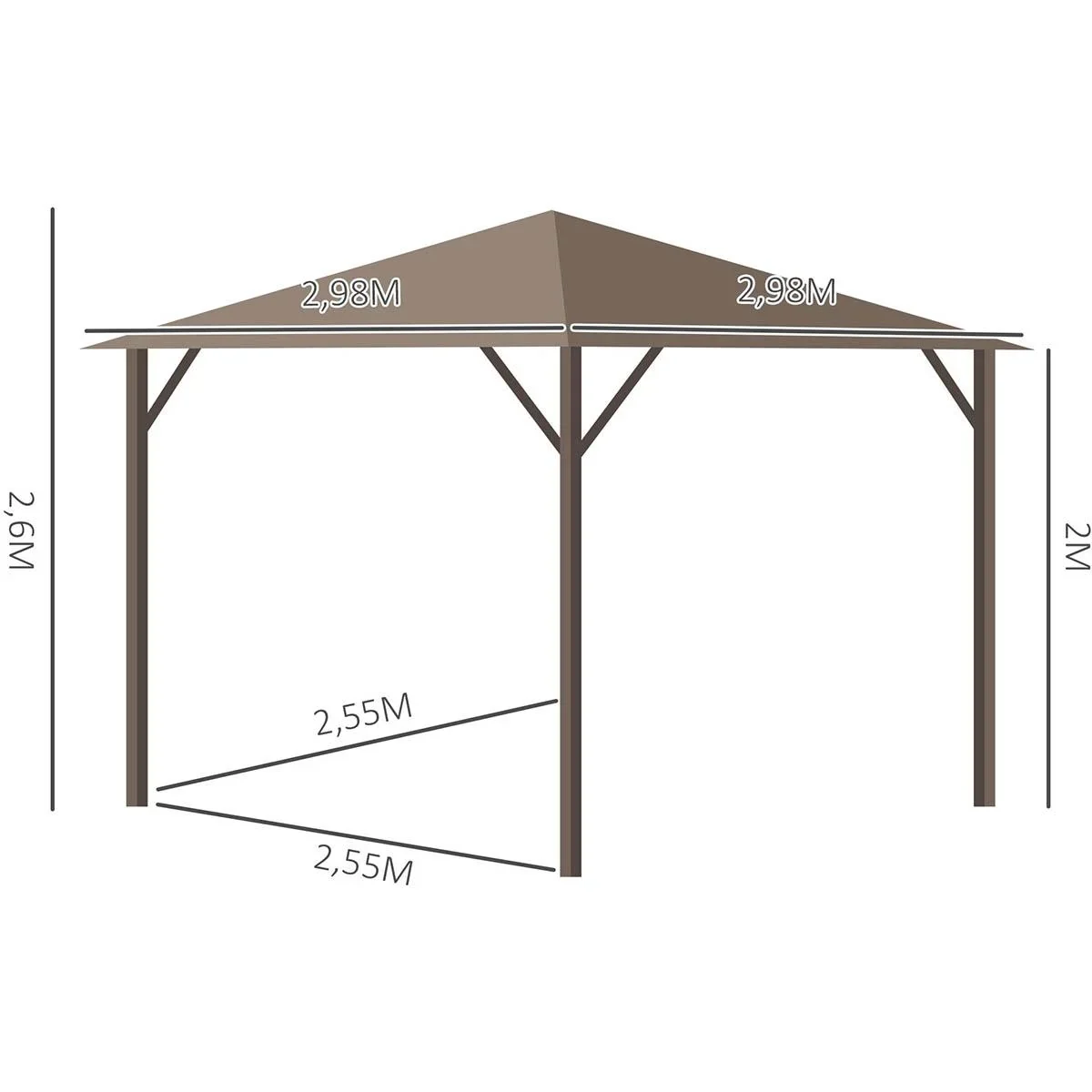 Gartenpavillon Pavillon 298 x 298 x 260 cm Gartenzelt Festzelt Partyzelt mit 4 x Doppel-Seitenteilw wetterfest Aluminium - 1
