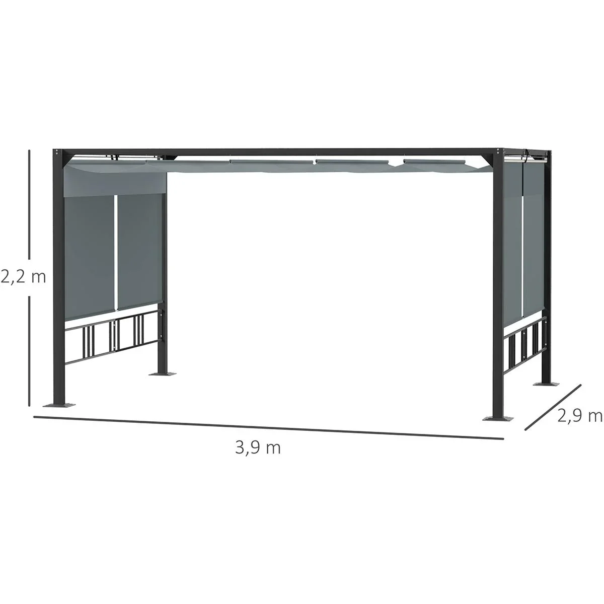 Pergola 3,9 x 2,9 m mit Sonnendach und 4 automatischen Rollläden Wasserdicht Aluminium Polyester Dunkelgrau - 4