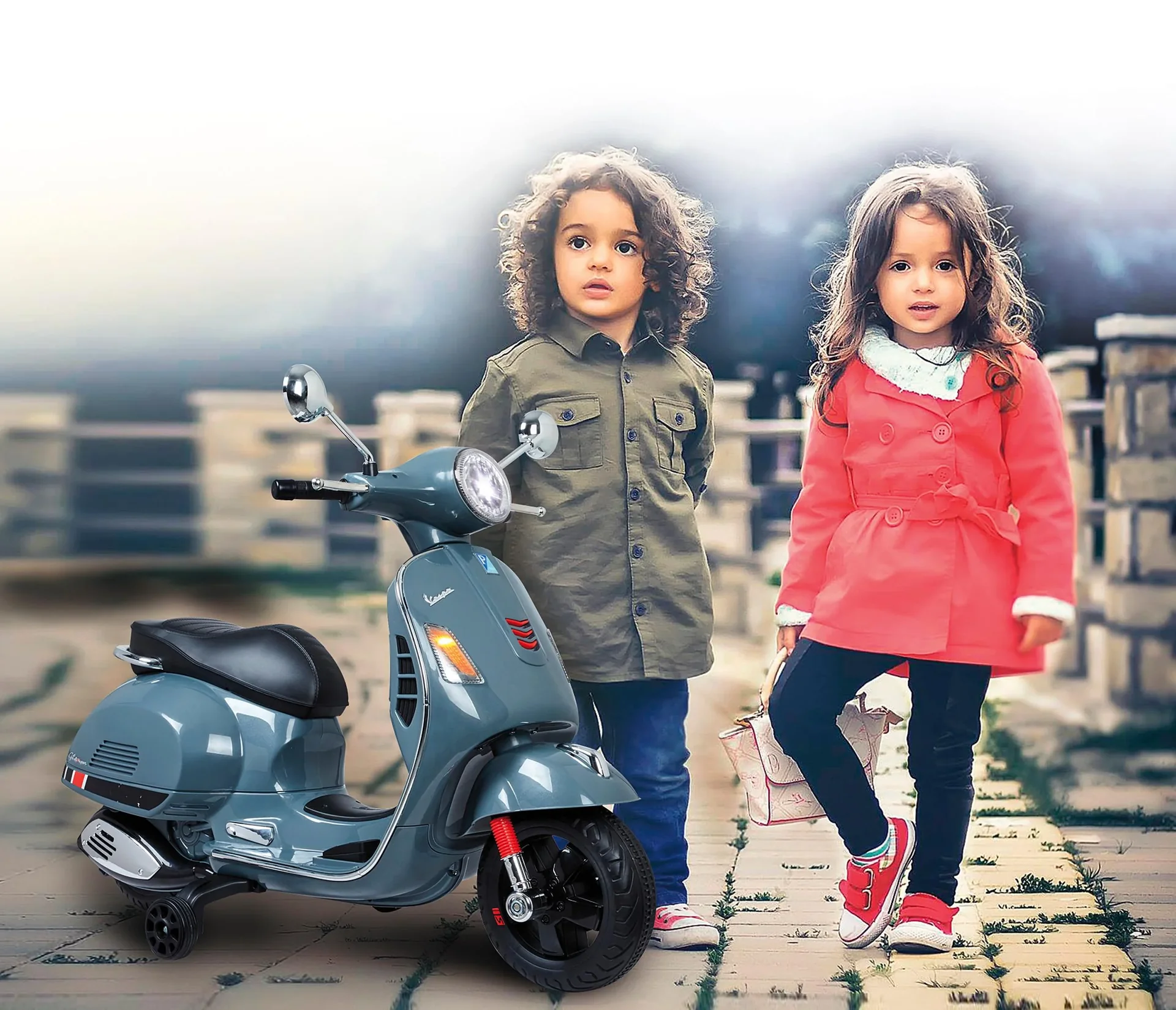 Ride-on Vespa für Kinder, 12 Volt, Grau - 3