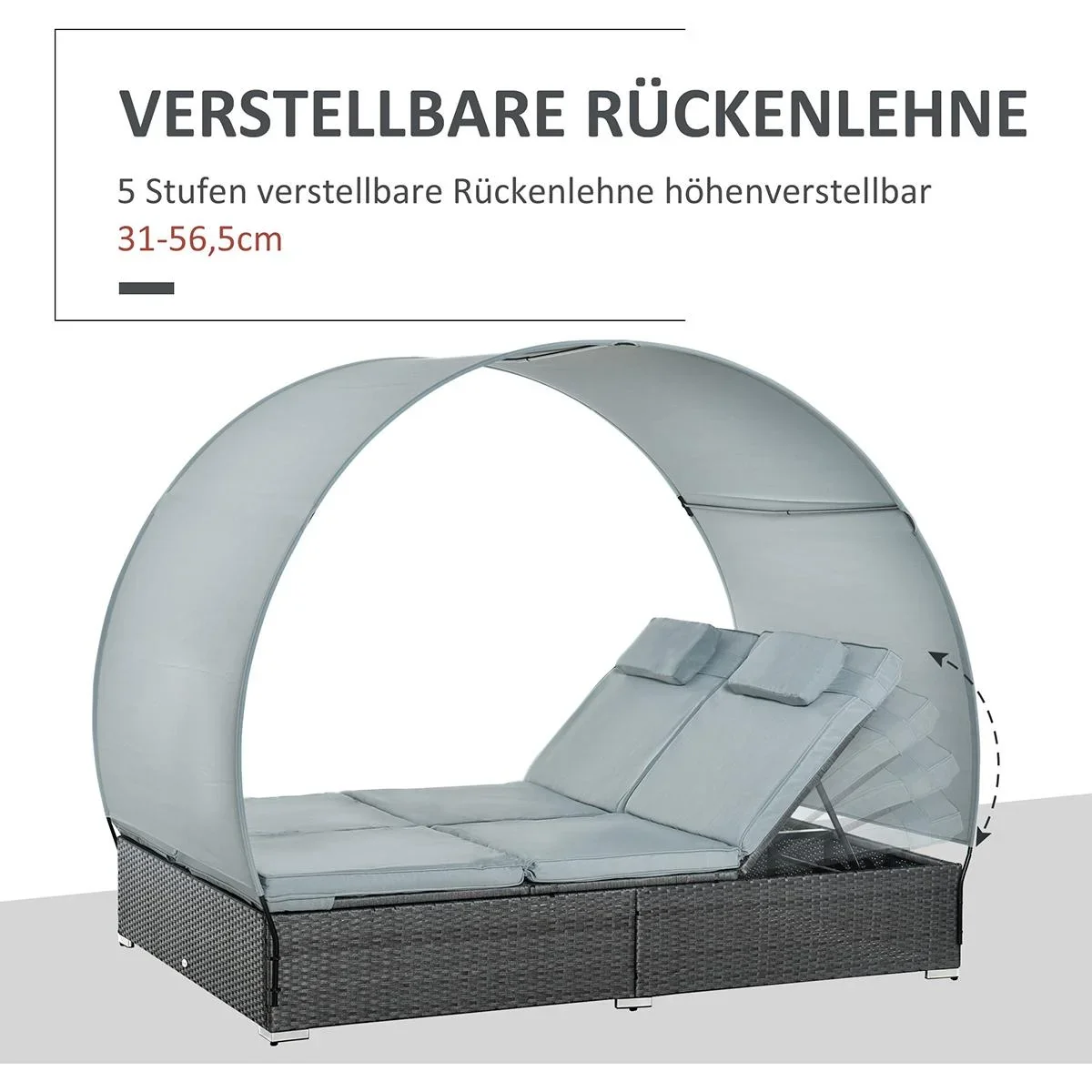 2 Personen Gartenliege mit Sonnendach grau - 7