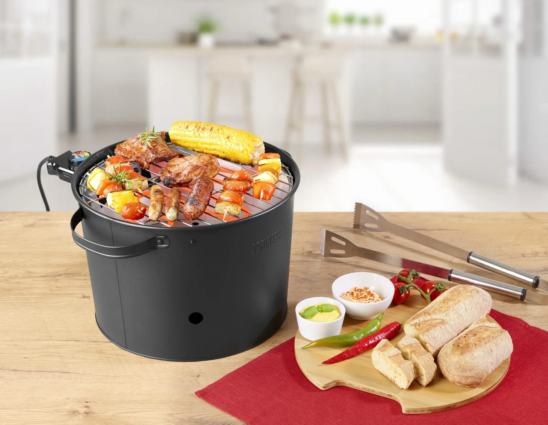 2in1 Hybrid Elektro- und Holzkohlegrill,1400 Watt - 2