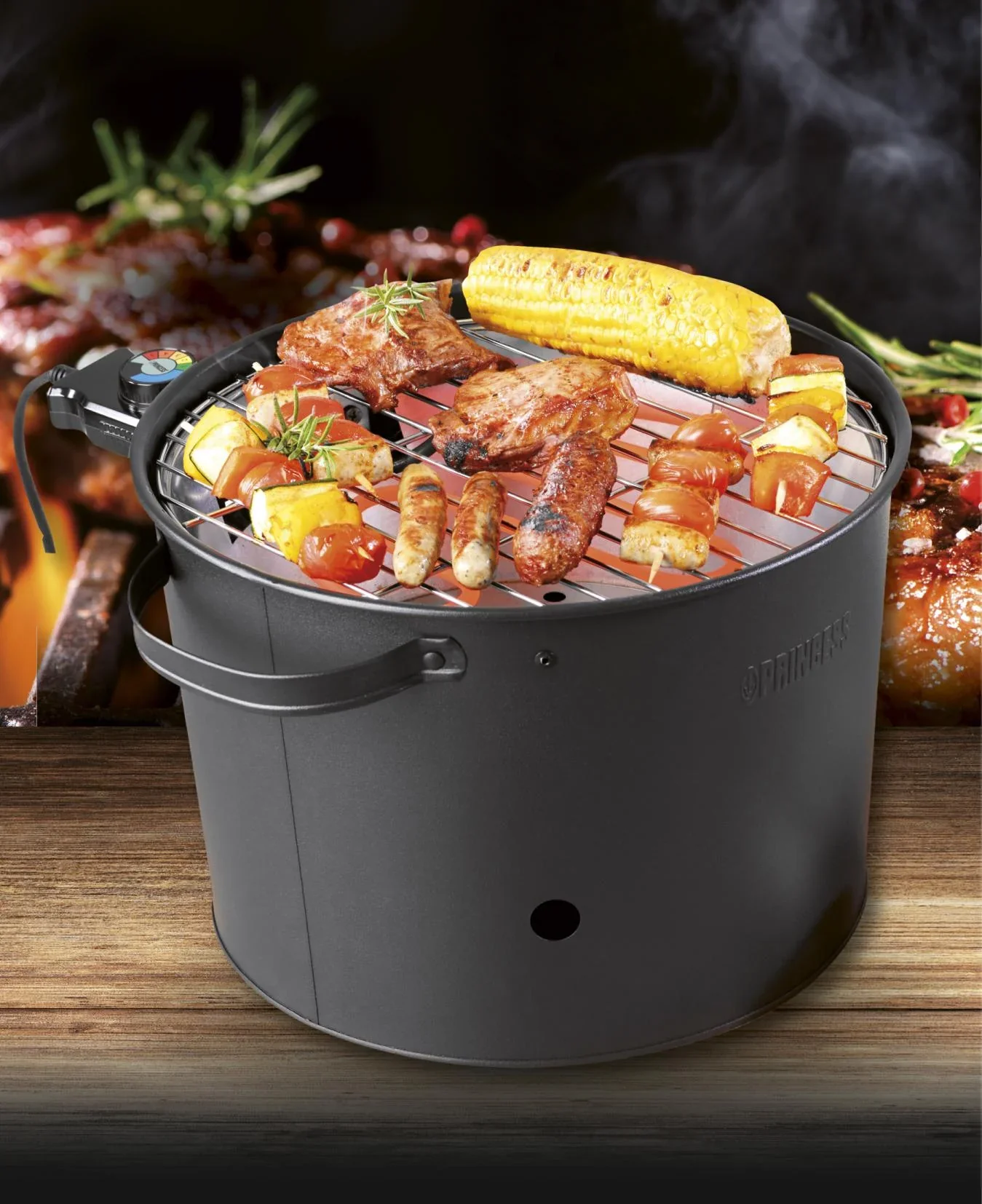 2in1 Hybrid Elektro- und Holzkohlegrill,1400 Watt - 8