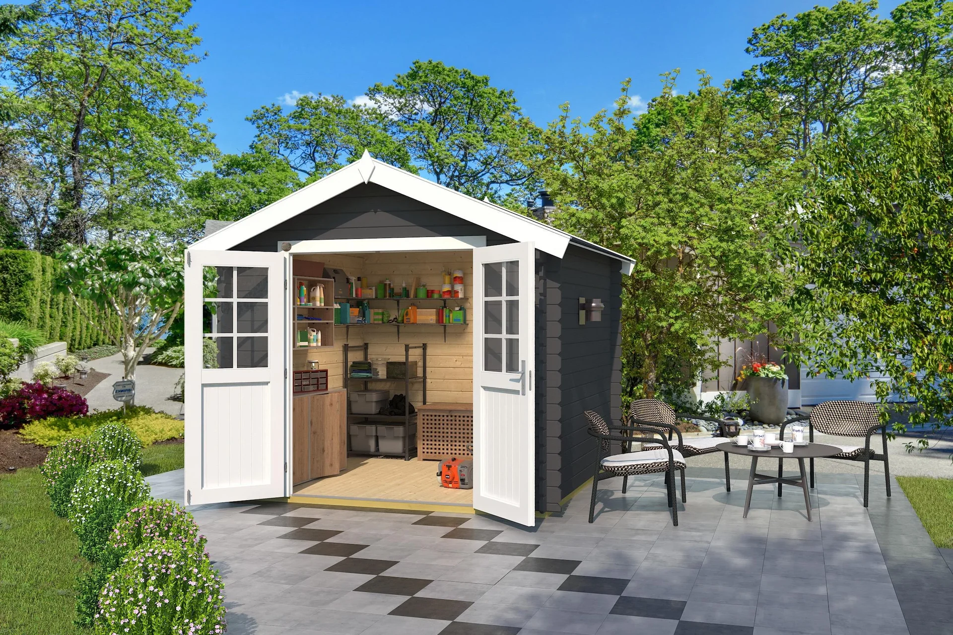 Gartenhaus 209 Gr.2, 288 x 284 x 254 cm graphitgrau mit Doppeltür - 1