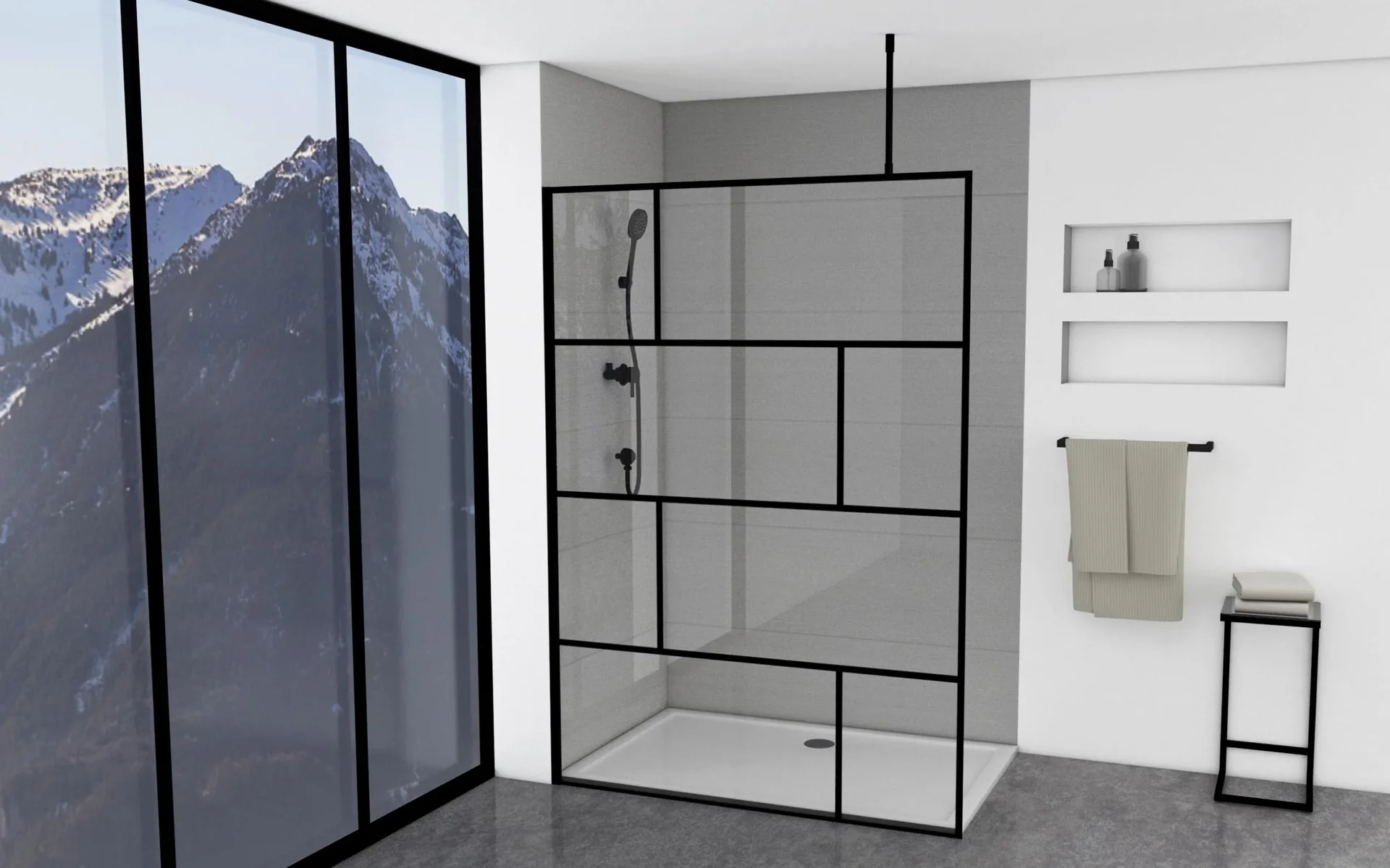 Duschwand in modernem Design 140 x 195 cm - Glasdusche mit matt schwarzen Wandprofil - 0