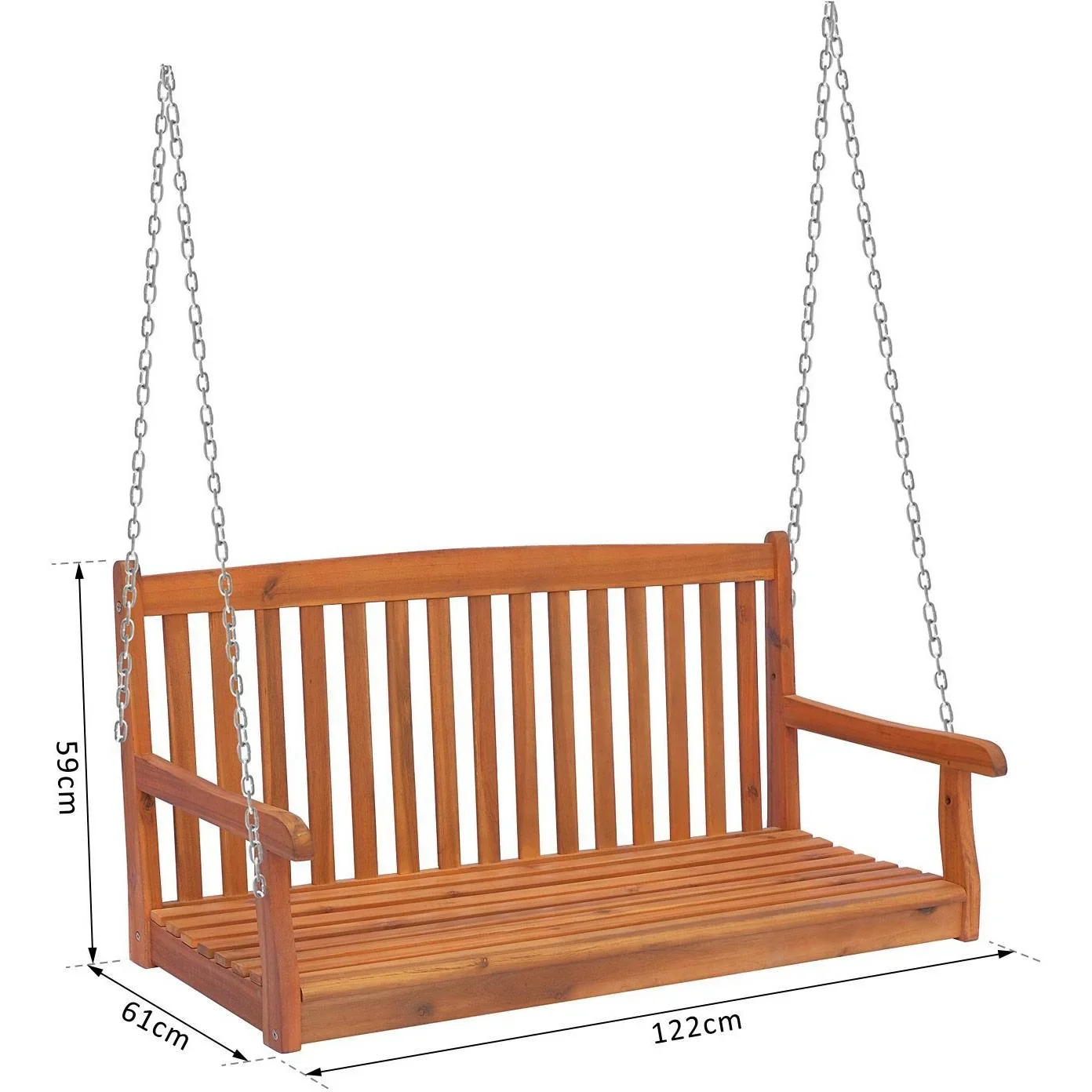 Hängebank Gartenschaukel 2-Sitzer mit Ketten Holz Braun - 1