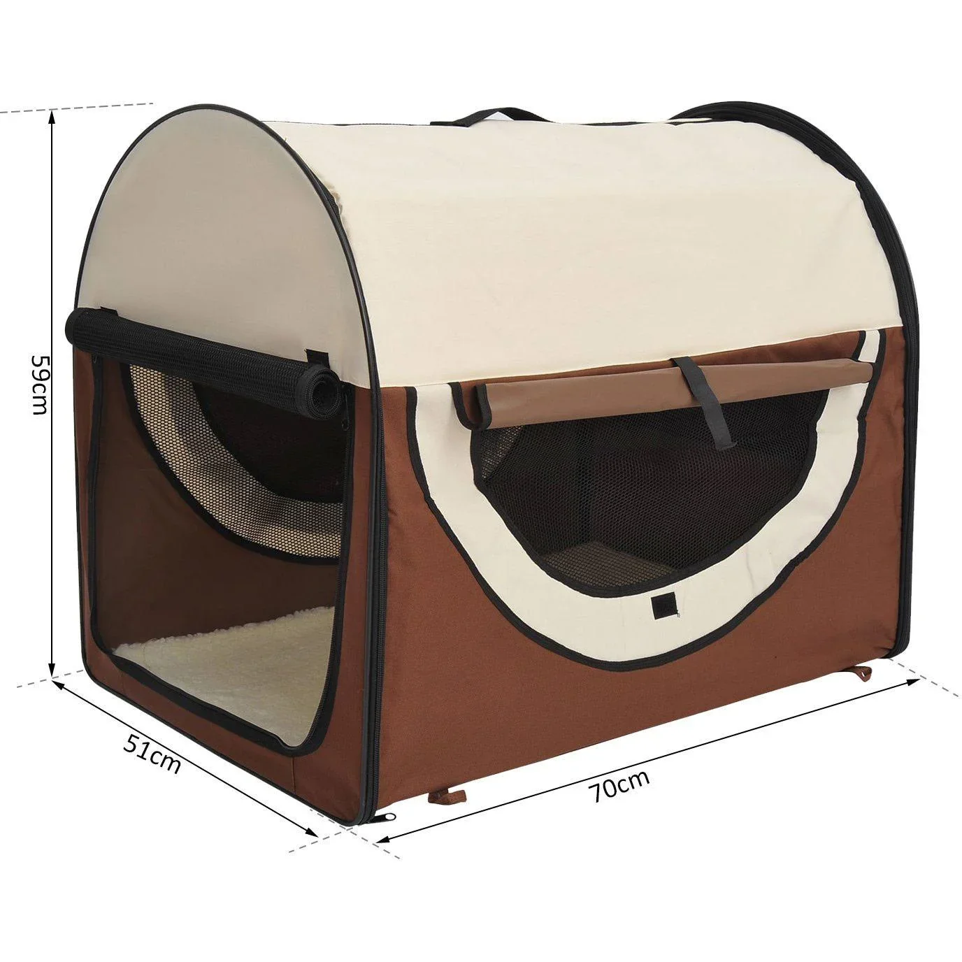 Hundetransportbox, faltbar, Größe L 70x51x59 cm, kaffeebraun-creme - 0