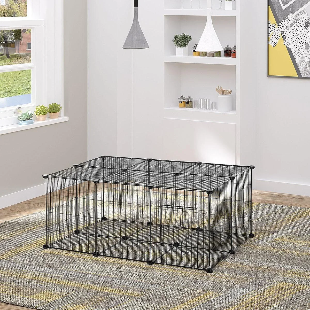 Kleintiergehege kleintierkäfig Freigehege DIY Metall Hase Chinchilla Multi-Winkel-Verbindungen Anti-Rutsch-Matte öffenba - 0