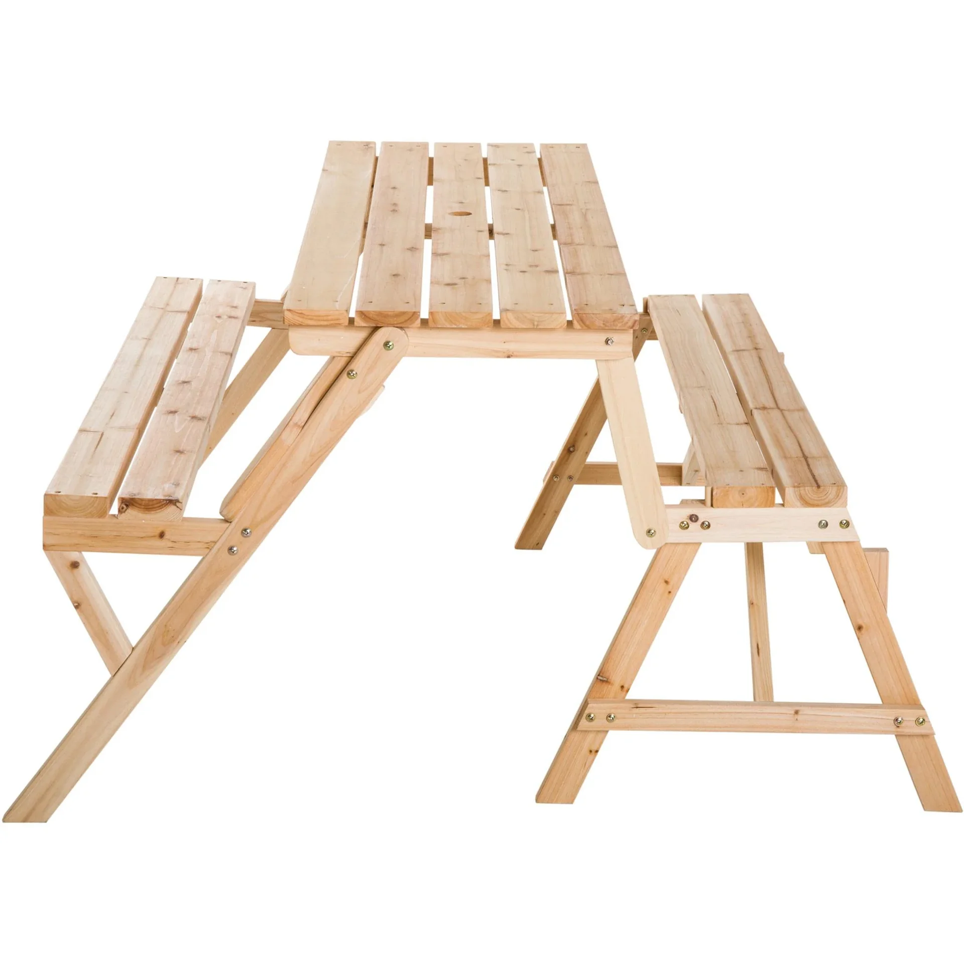 Bierzeltgarnitur 2-in-1 klappbar Sitzgruppe Gartengarnitur 1 x Tisch 2 x Sitzbank Tannenholz Natur 138 x 130 x 73 cm - 5