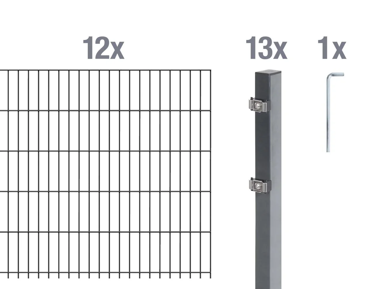 Doppelstabmattenzaun Komplettset, anthrazit, Höhe 140 cm, Länge 24 m - 2