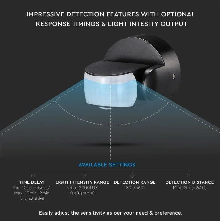 VT-8093 Bewegungsmelder mit Dämmerungsschalter - 180° - schwarz - 2