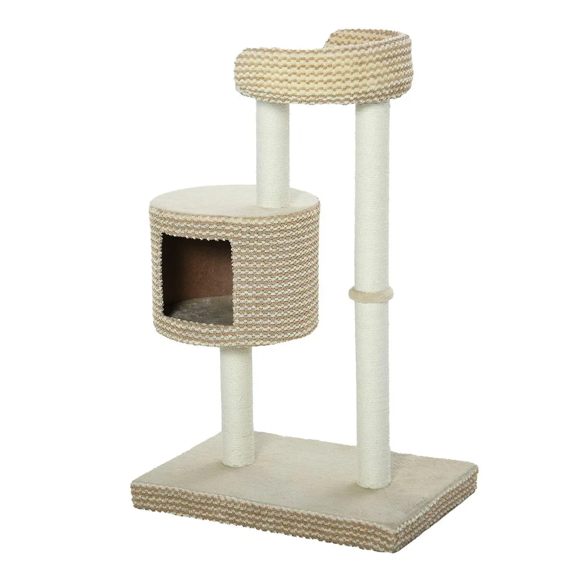 Katzenbaum Kratzbaum Kletterbaum Katzenkratzbaum, kuschelige Aussichtsplattformen, beige und kaffee, Spanplatte, Plüsch, - 1