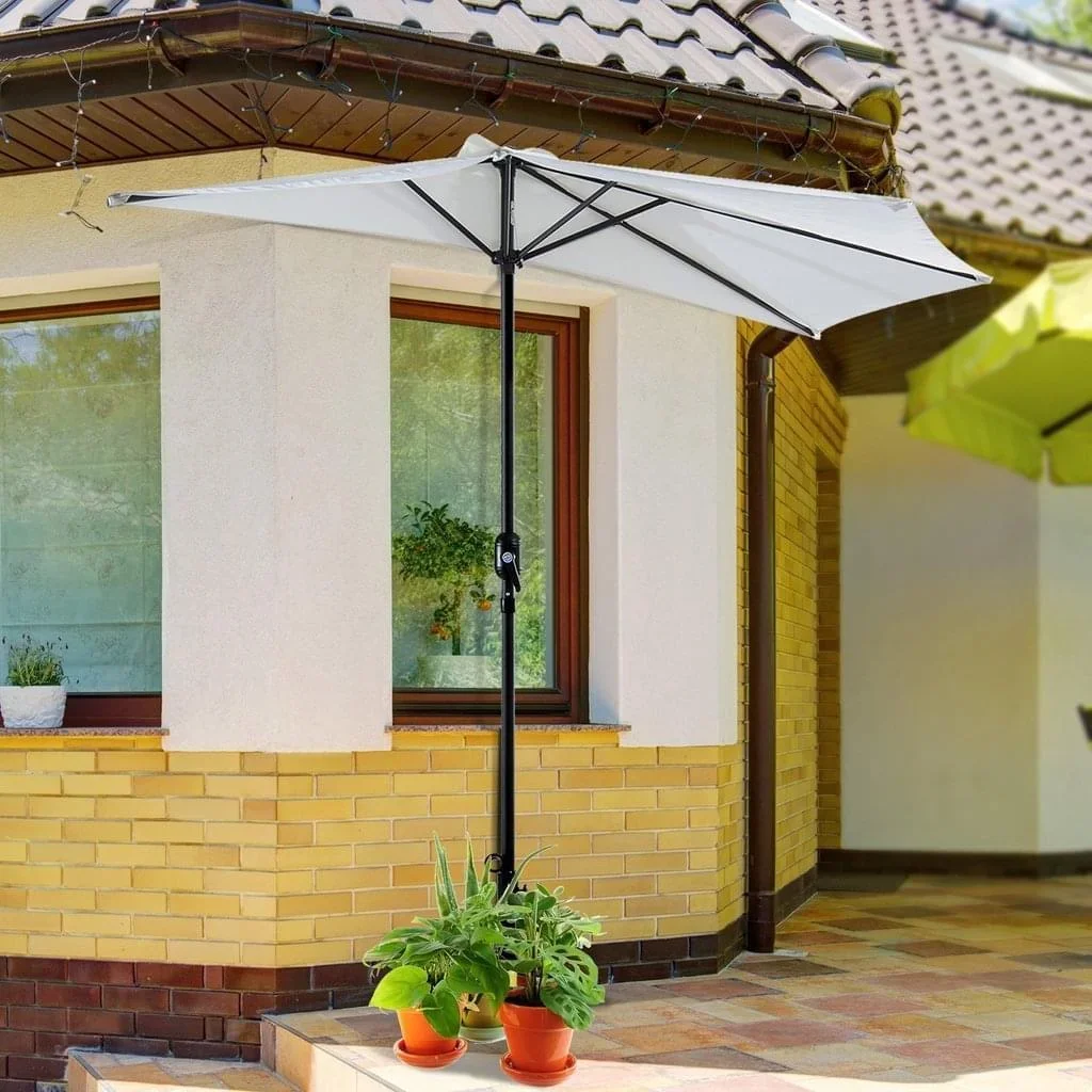 Alu Sonnenschirm Kurbelschirm halbrund cremeweiß - 3