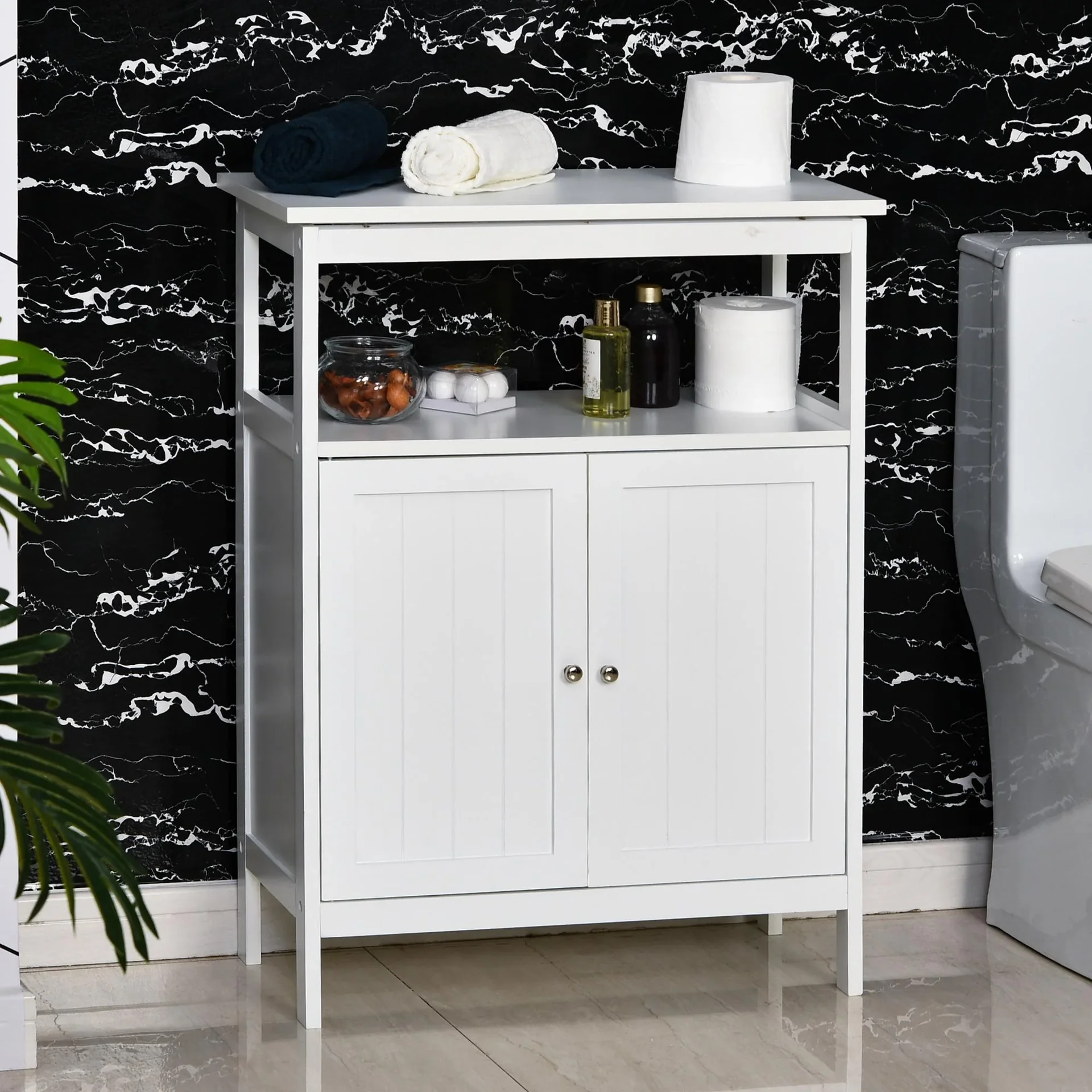 Badezimmerschrank mit 1 offenem Regal, weiß - 0