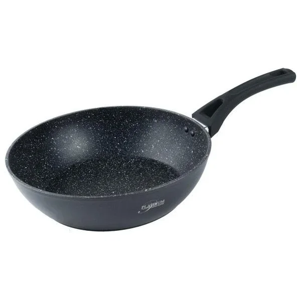 Platinium Bratpfanne / Wokpfanne / Pan - 28cm - Glasdeckel - Induktion - Marmorbeschichtung - Kratzfest - 0