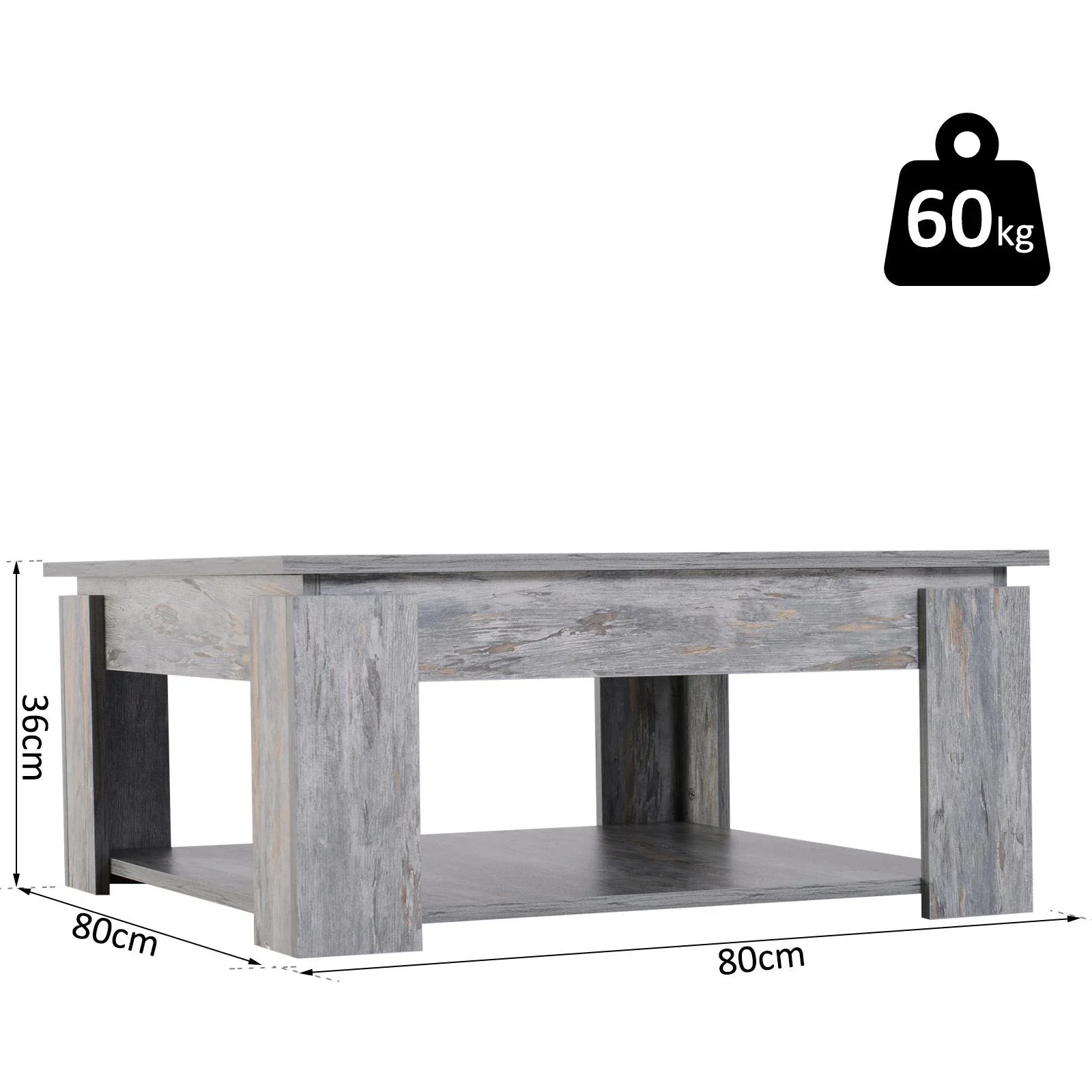 Couchtisch Beistelltisch Holztisch mit Ablage Pinie Shabby 80 x 80 cm - 6