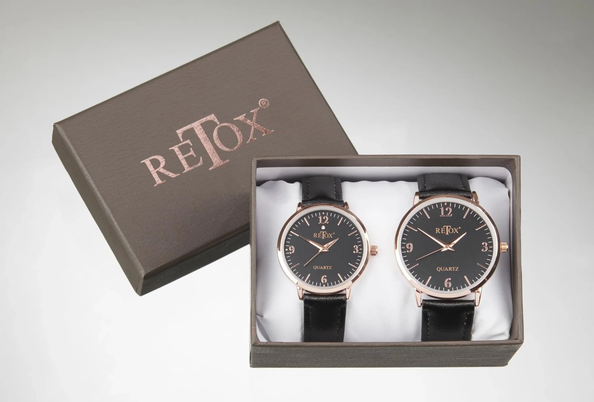 Edles Herren und Damen Uhrenset in Rosegold Optik mit Echtleder-Armband - 0