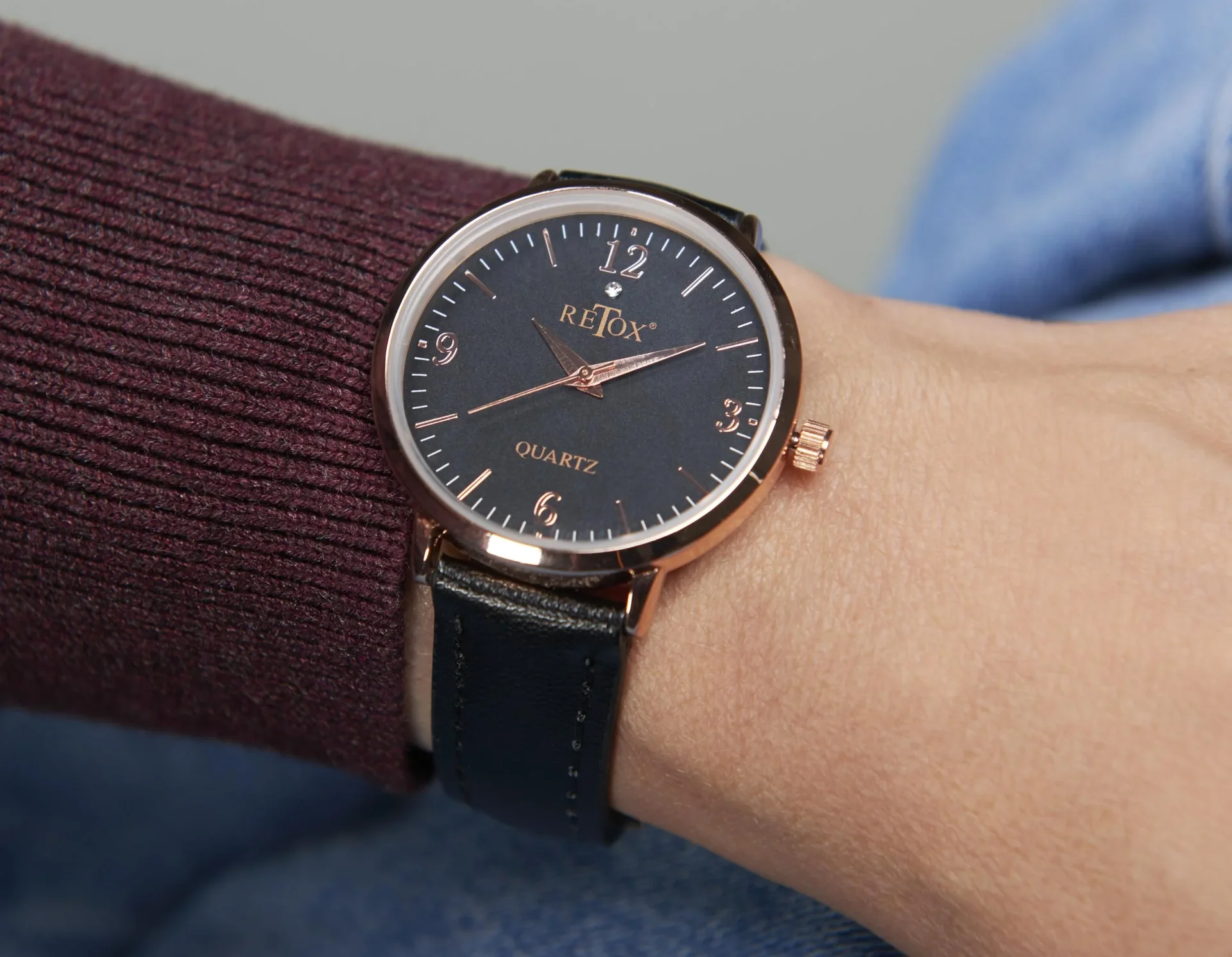 Edles Herren und Damen Uhrenset in Rosegold Optik mit Echtleder-Armband - 1