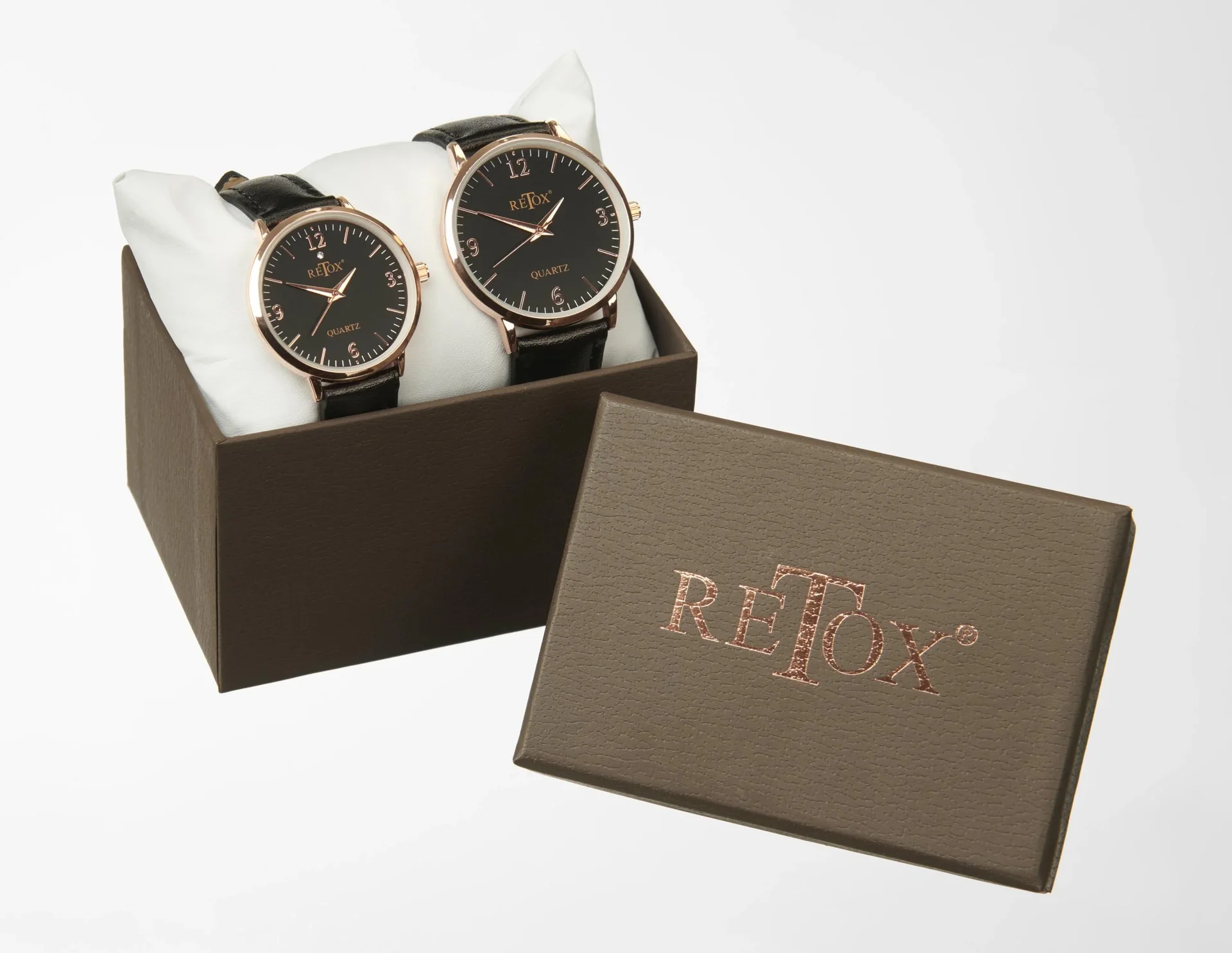 Edles Herren und Damen Uhrenset in Rosegold Optik mit Echtleder-Armband - 4