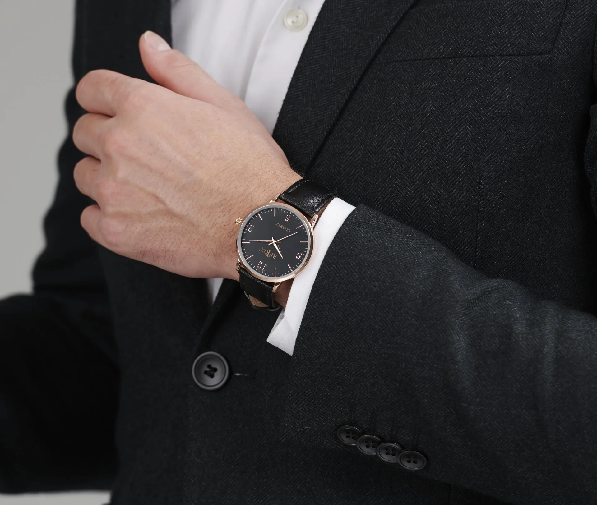 Edles Herren und Damen Uhrenset in Rosegold Optik mit Echtleder-Armband - 6