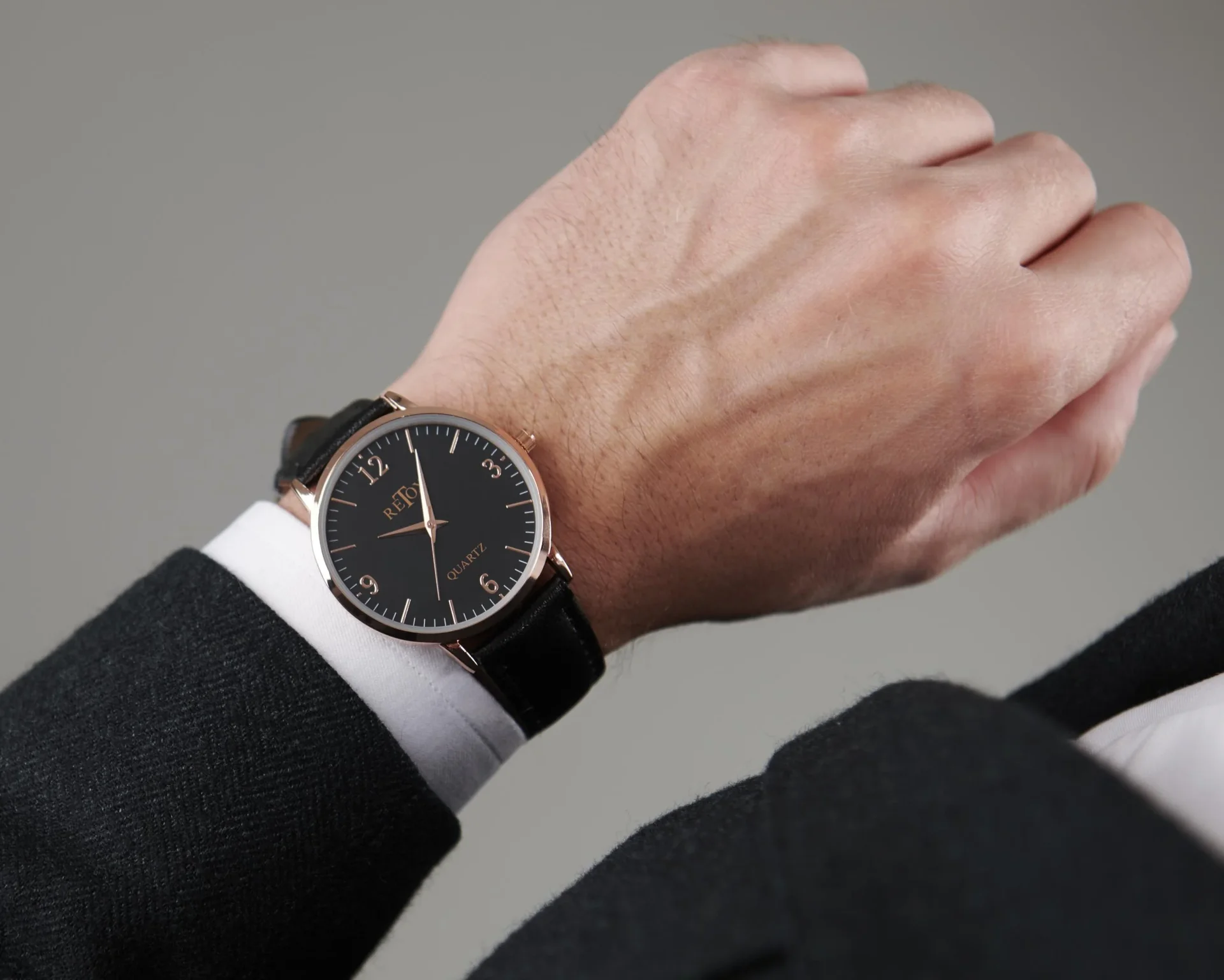 Edles Herren und Damen Uhrenset in Rosegold Optik mit Echtleder-Armband - 7