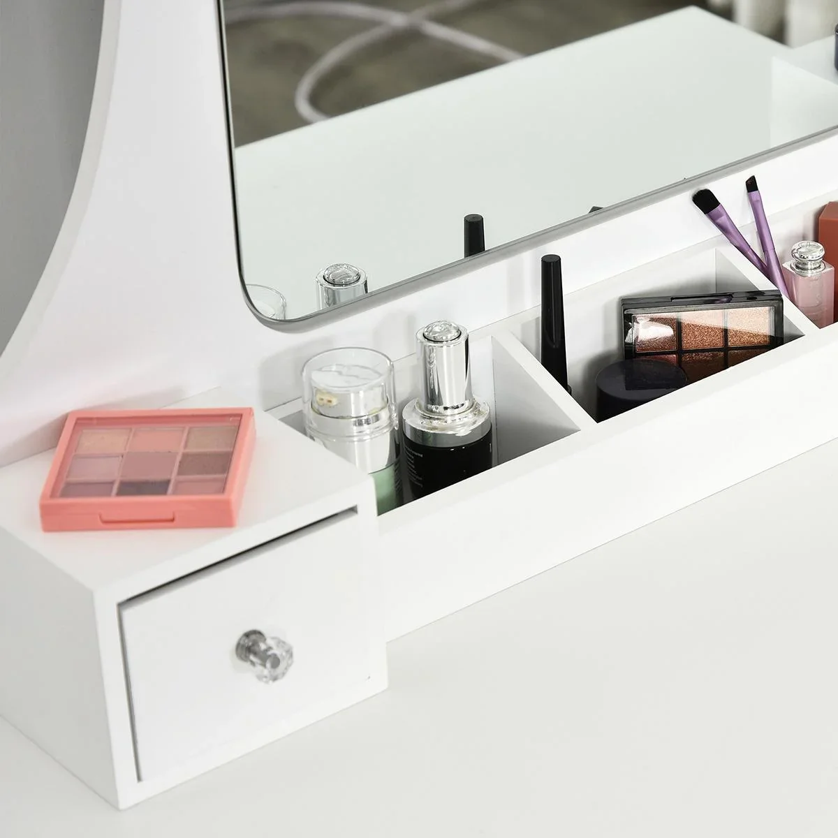 Frisierkommode mit Spiegel und 5 Schubladen, weiß - 6