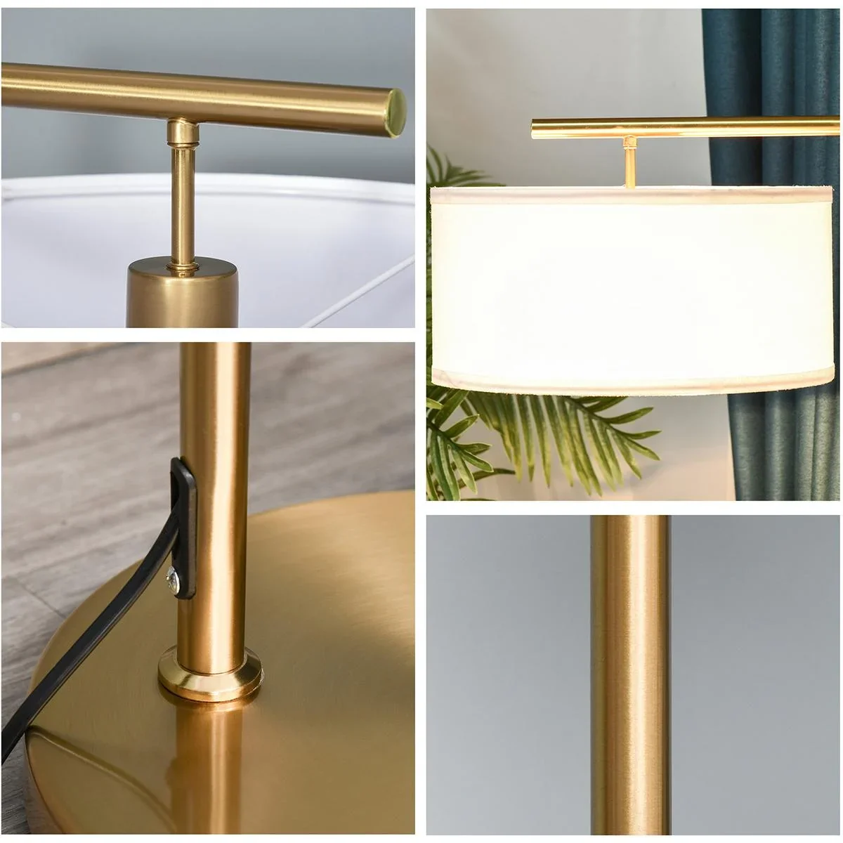 Stehlampe mit Leinenstoffschirm gold/weiß - 1