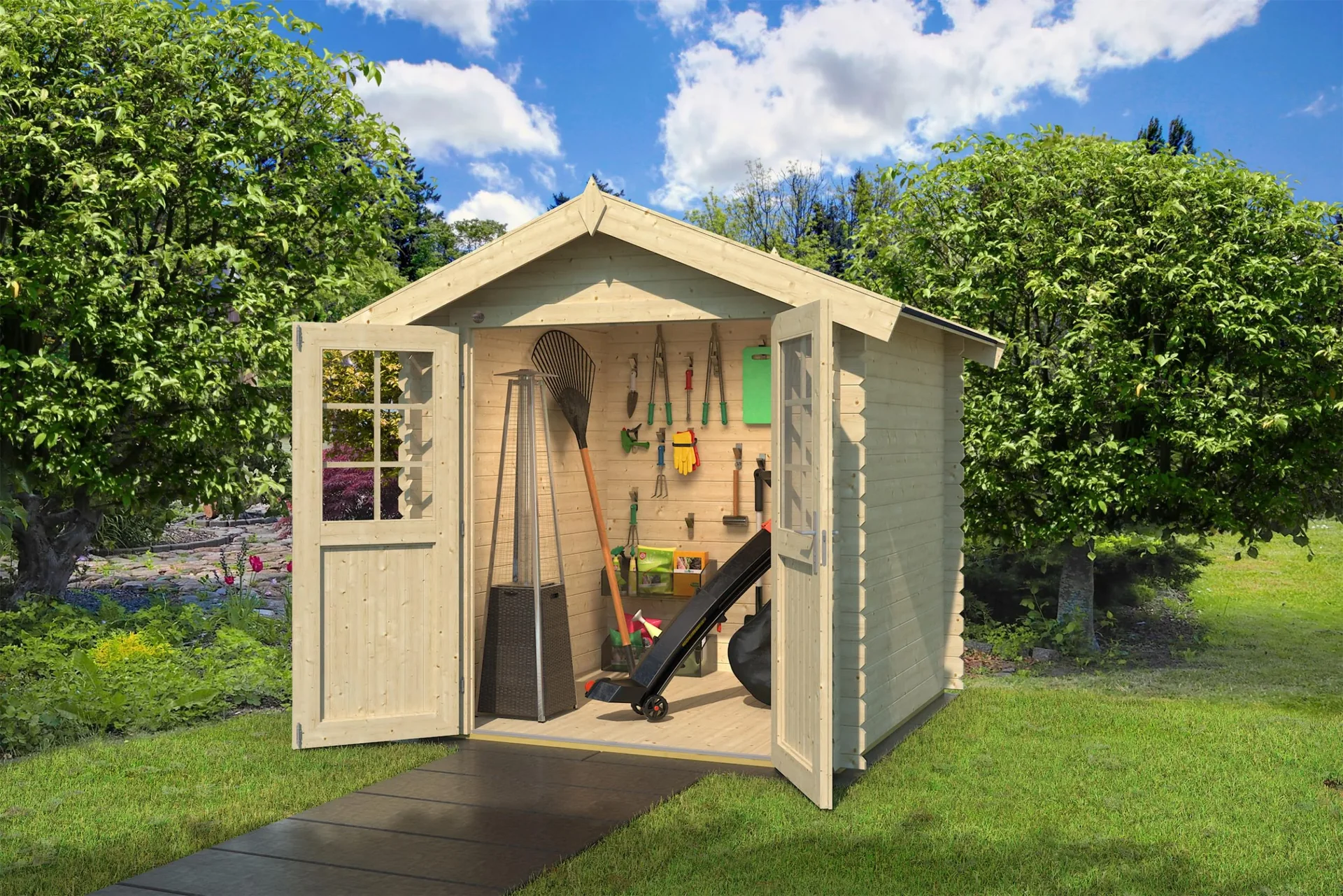 Gartenhaus 209 Gr. 1 253 x 234 x 244 cm Wandstärke 28 mm, mit Doppeltür natur - 0