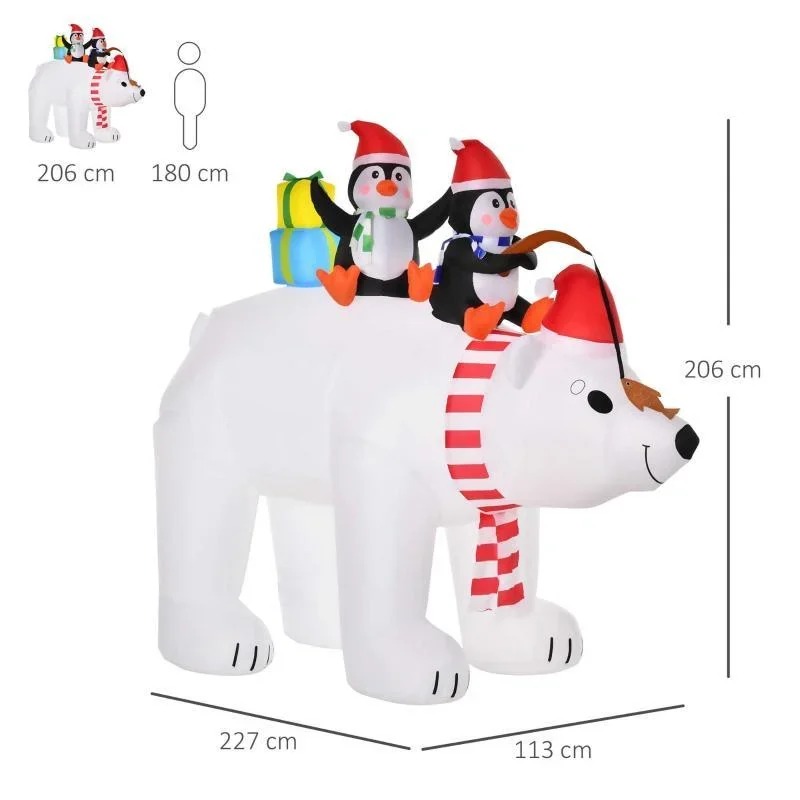 Aufblasbare Pinguine auf Eisbär 2,1 m Weihnachtsdekoration - 0