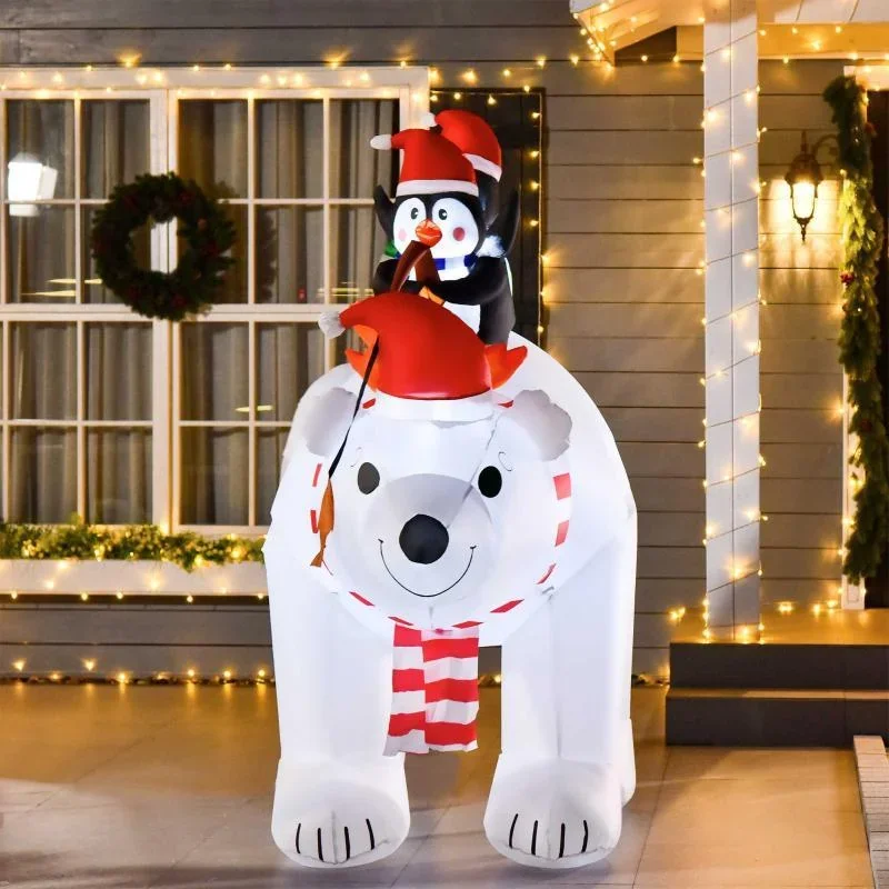 Aufblasbare Pinguine auf Eisbär 2,1 m Weihnachtsdekoration - 1