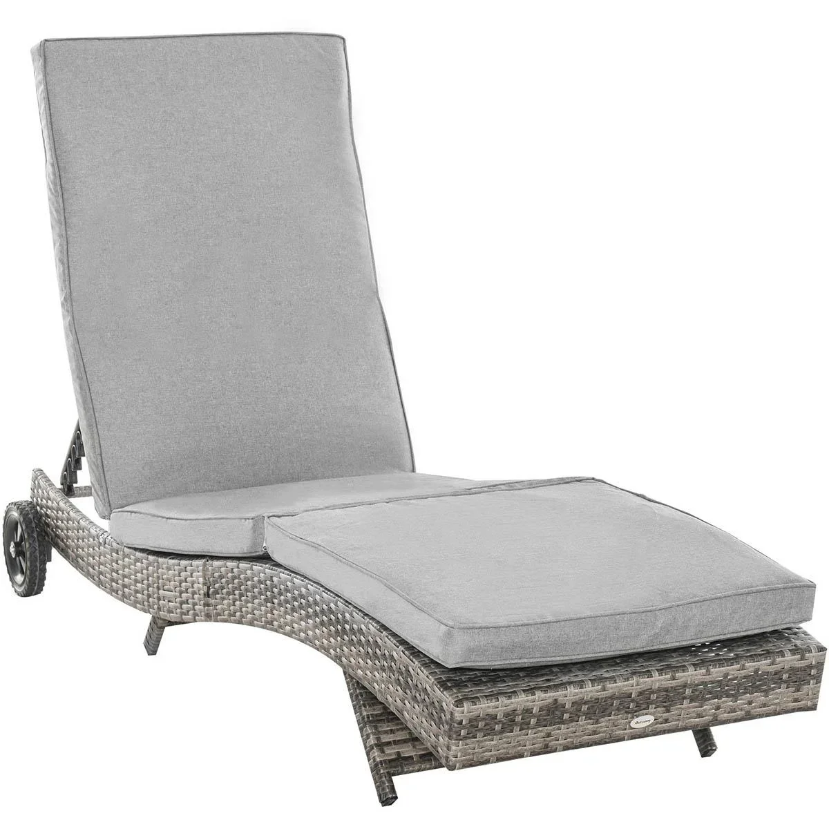 Liegestuhl mit Kissen, Rattanoptik, grau, 207 x 70 x 70 cm - 0