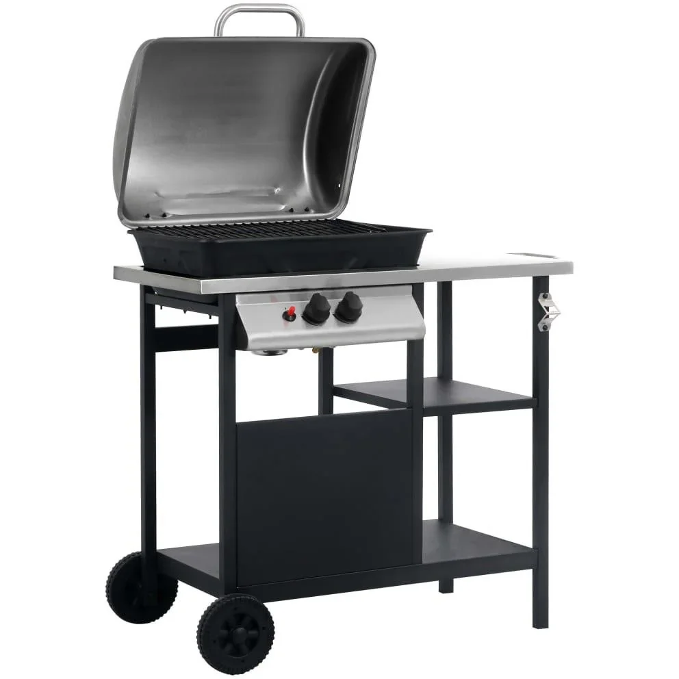 Gasgrill mit 3-stufigem Beistelltisch schwarz und silber - 0