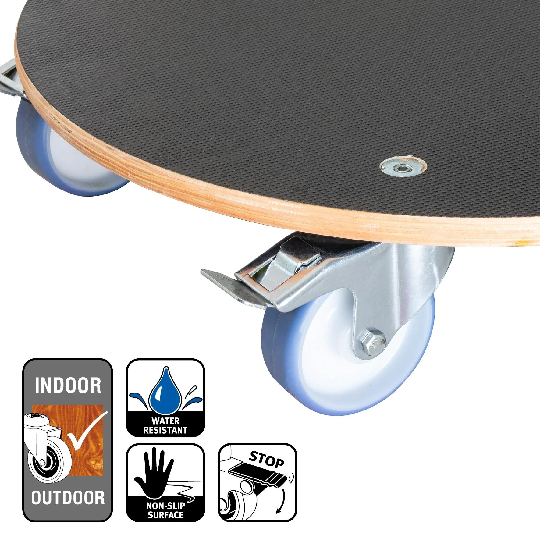 Multi Roller MR 1168, Ø 58 x 14,5 cm, softe Rollen Ø 100 mm, Rollenlager, 2 Bremsen, Platte FSC®, Tragkraft 300 kg - 1