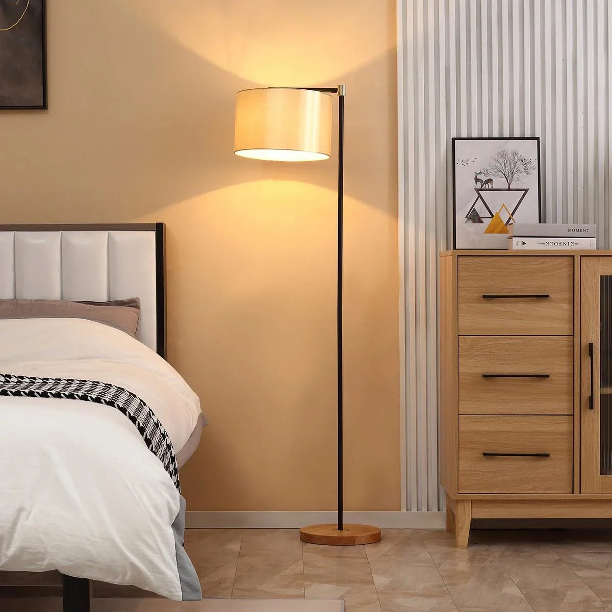 Stehlampe Wohnzimmer Stehleuchte 40W moderne Standleuchte mit E27 Fassung Stoffschirm für Schlafzimmer Büro elegant Gold - 1