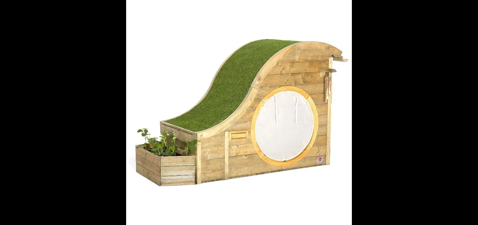 Discovery Nature Play Hideway, Outdoor-Spielhaus für Kinder aus Holz, Pflanzkübel, Malscheibe, Windspiel, natur - 6
