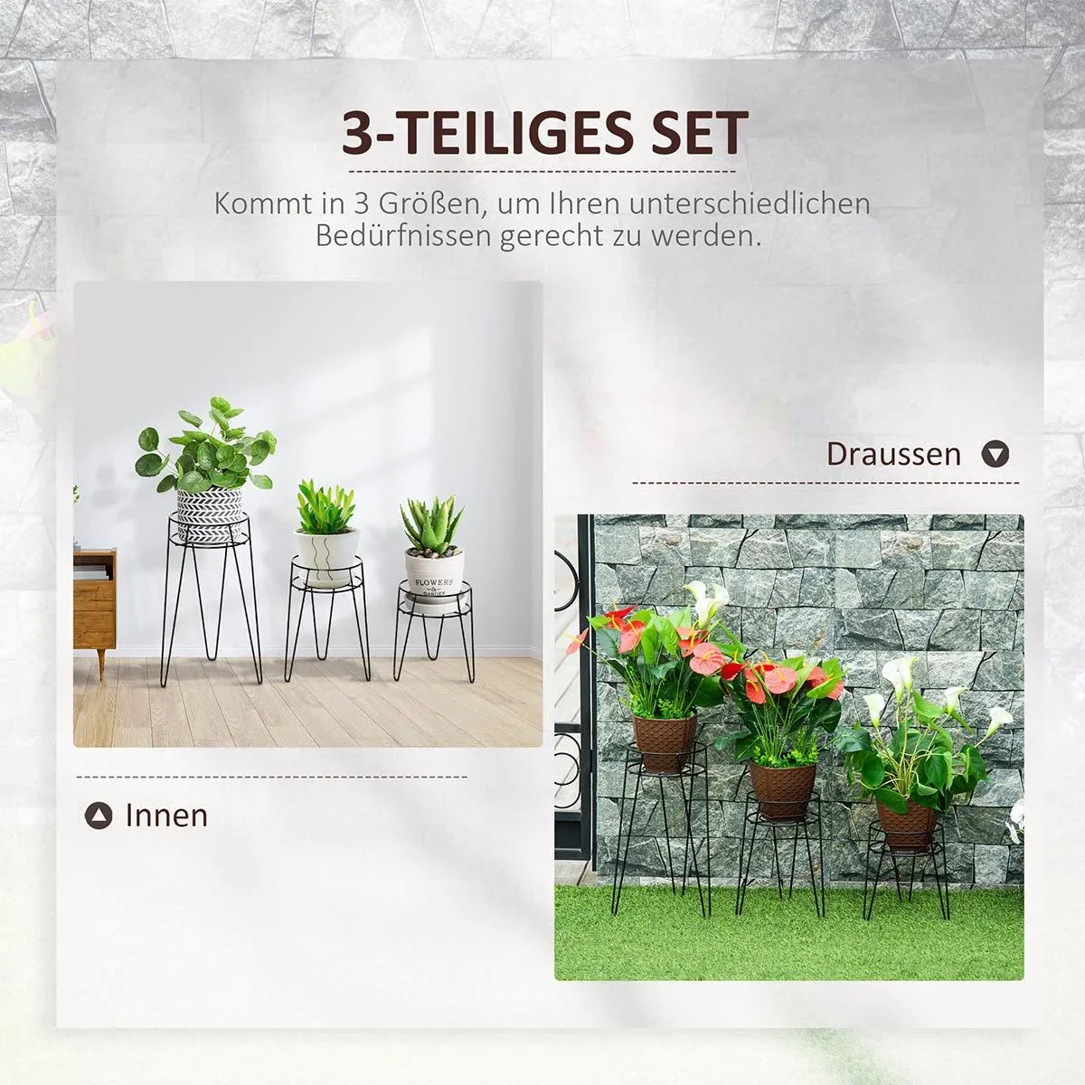 Blumenständer 3er Set aus Metall Pflanzenständer Set Blumenhocker Blumentopfhalter Pflanzenhocker für Blumentopf bis Ø16 - 0