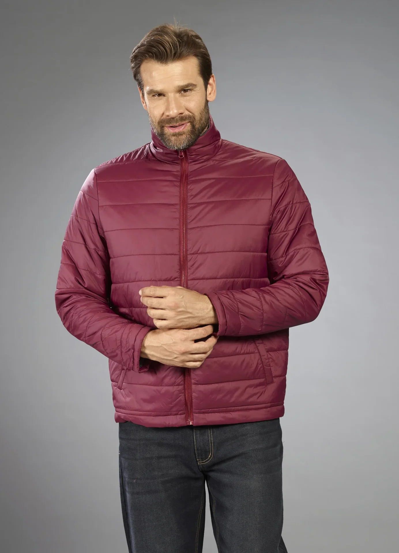 Softshelljacke 2 in 1, mit rausnehmbarer Innenjacke, Frabe grau/bordeaux, Gr.M - 0