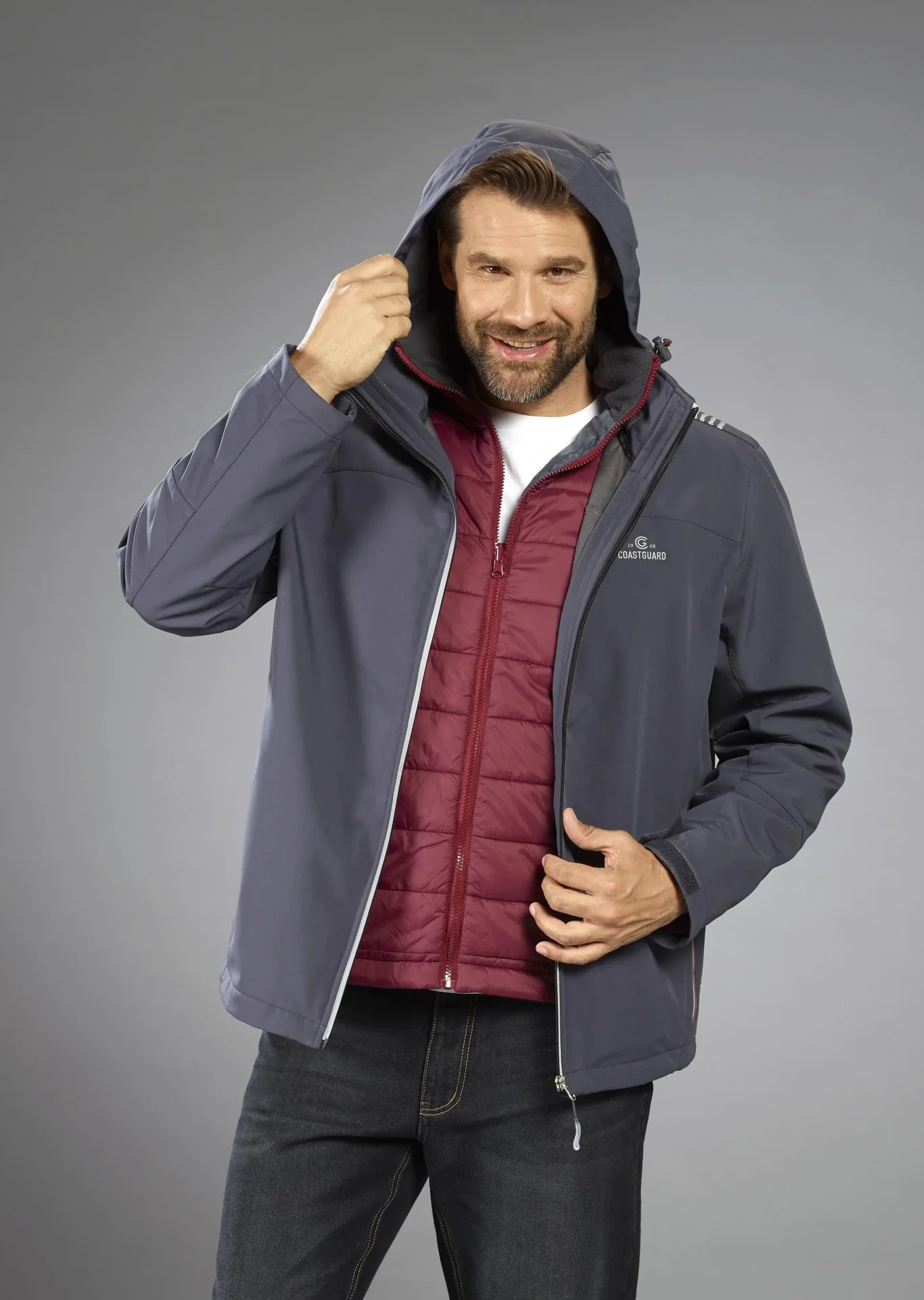 Softshelljacke 2 in 1, mit rausnehmbarer Innenjacke, Frabe grau/bordeaux, Gr.M - 7