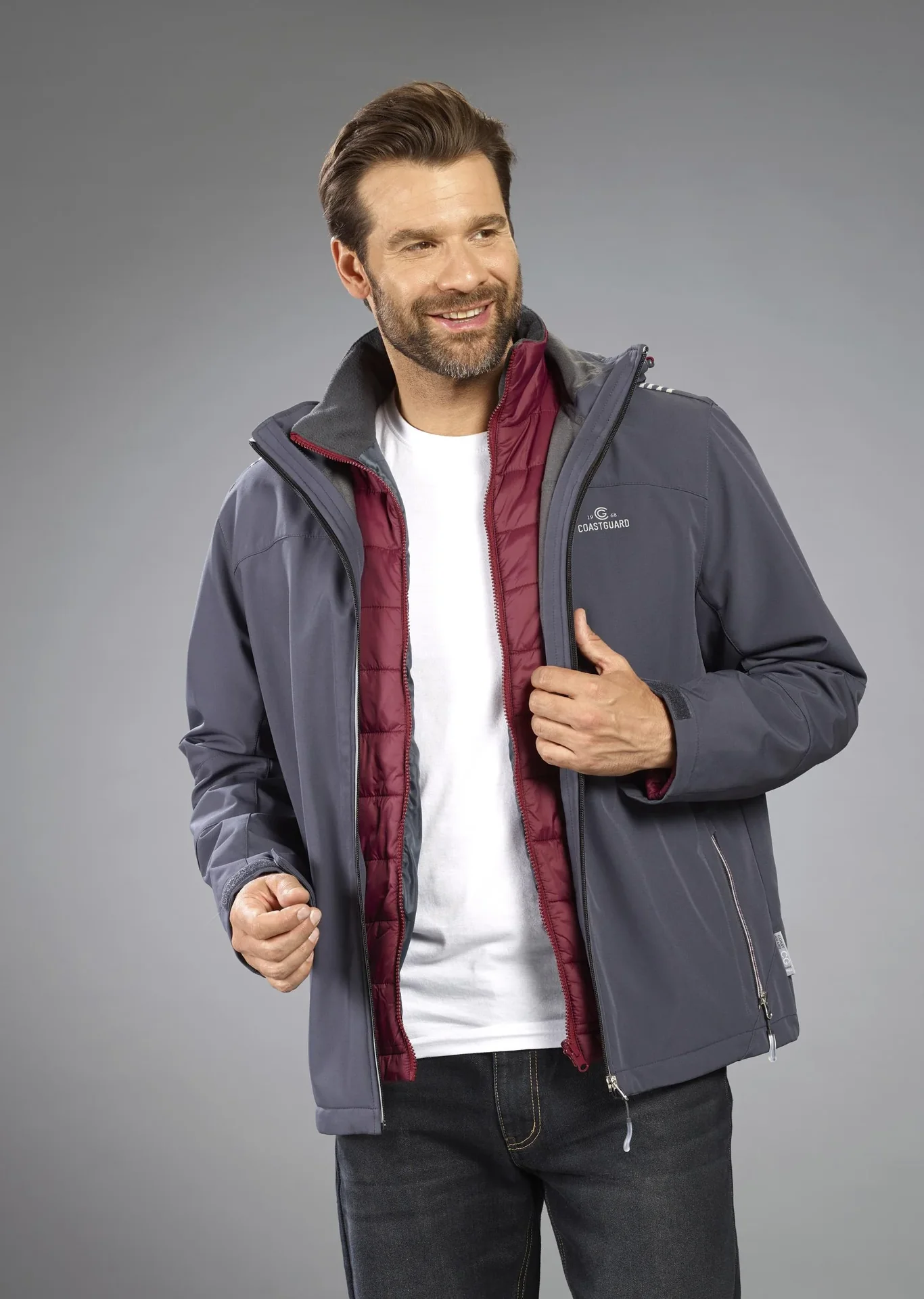 Softshelljacke 2 in 1, mit rausnehmbarer Innenjacke, Frabe grau/bordeaux, Gr.M - 8