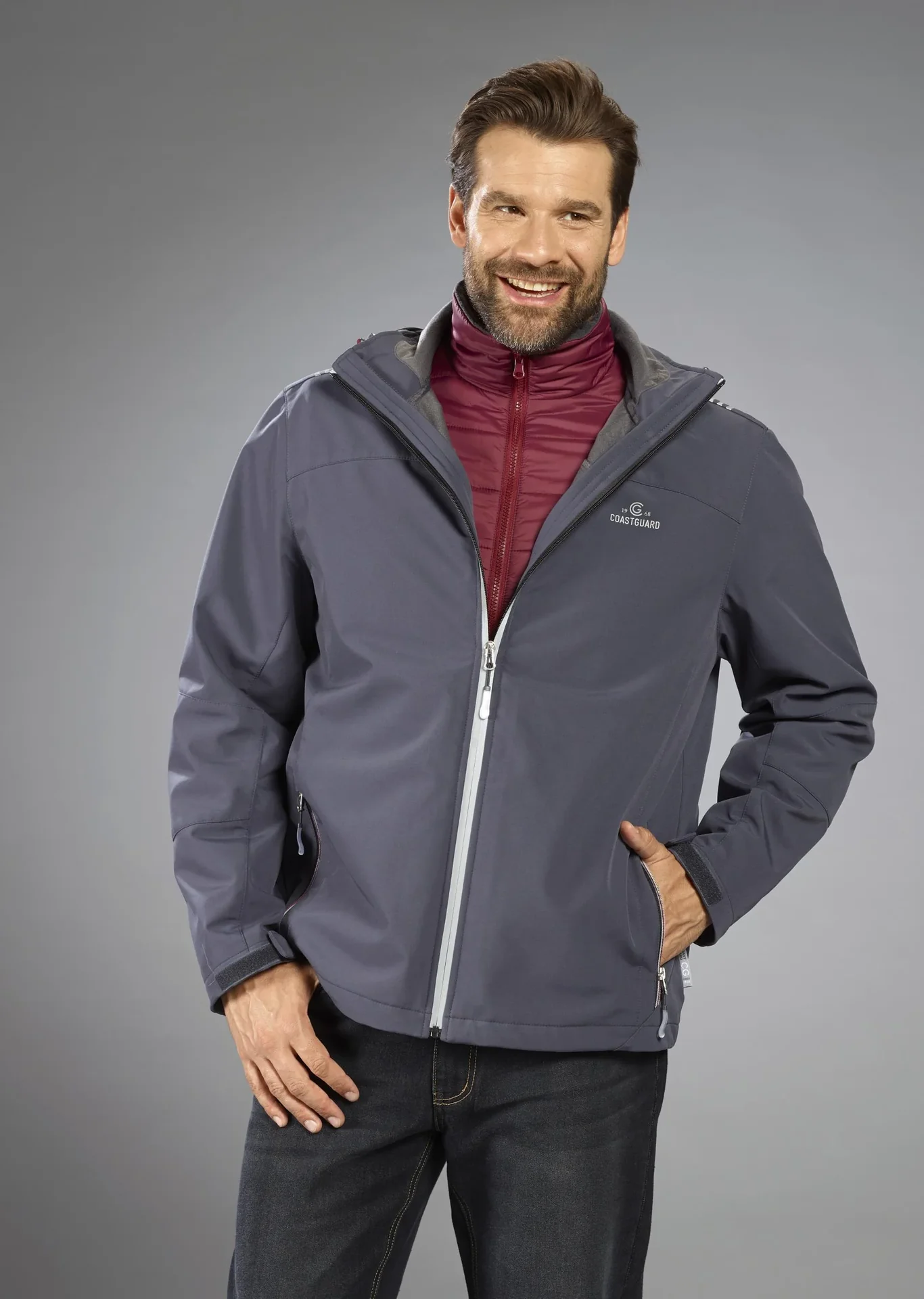 Softshelljacke 2 in 1, mit rausnehmbarer Innenjacke, Frabe grau/bordeaux, Gr.M - 9