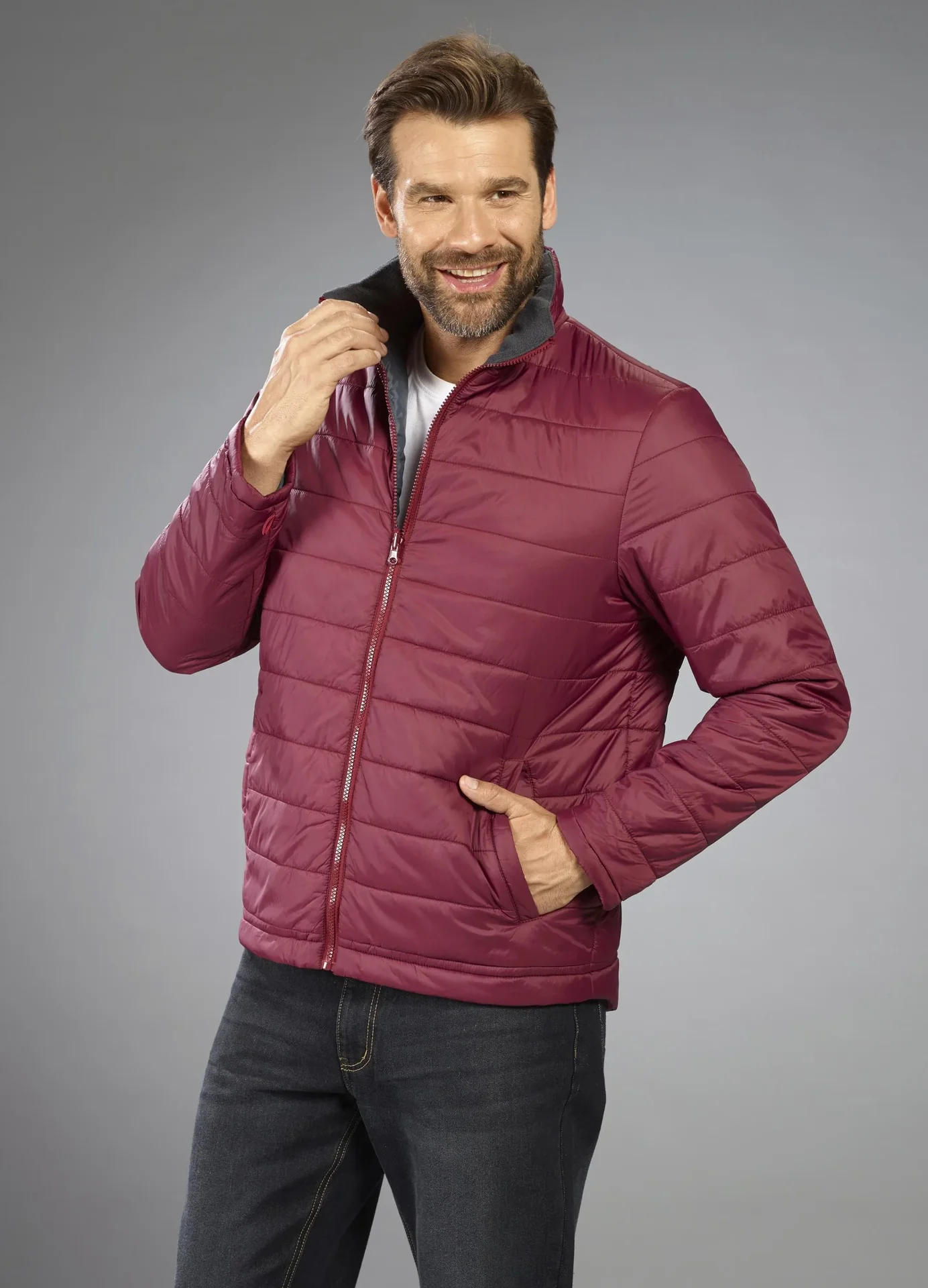 Softshelljacke 2 in 1, mit rausnehmbarer Innenjacke, Frabe grau/bordeaux, Gr.M - 10