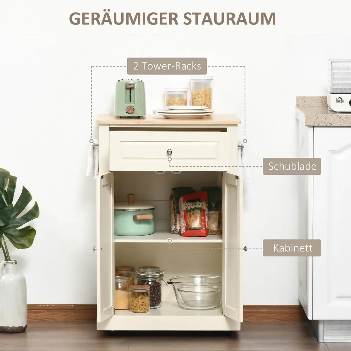 Küchenwagen rollbar Servierwagen Küchentrolley mit höhenverstellbaren Einlegeböden für Küche Wohnzimmer Esszimmer MDF La - 1