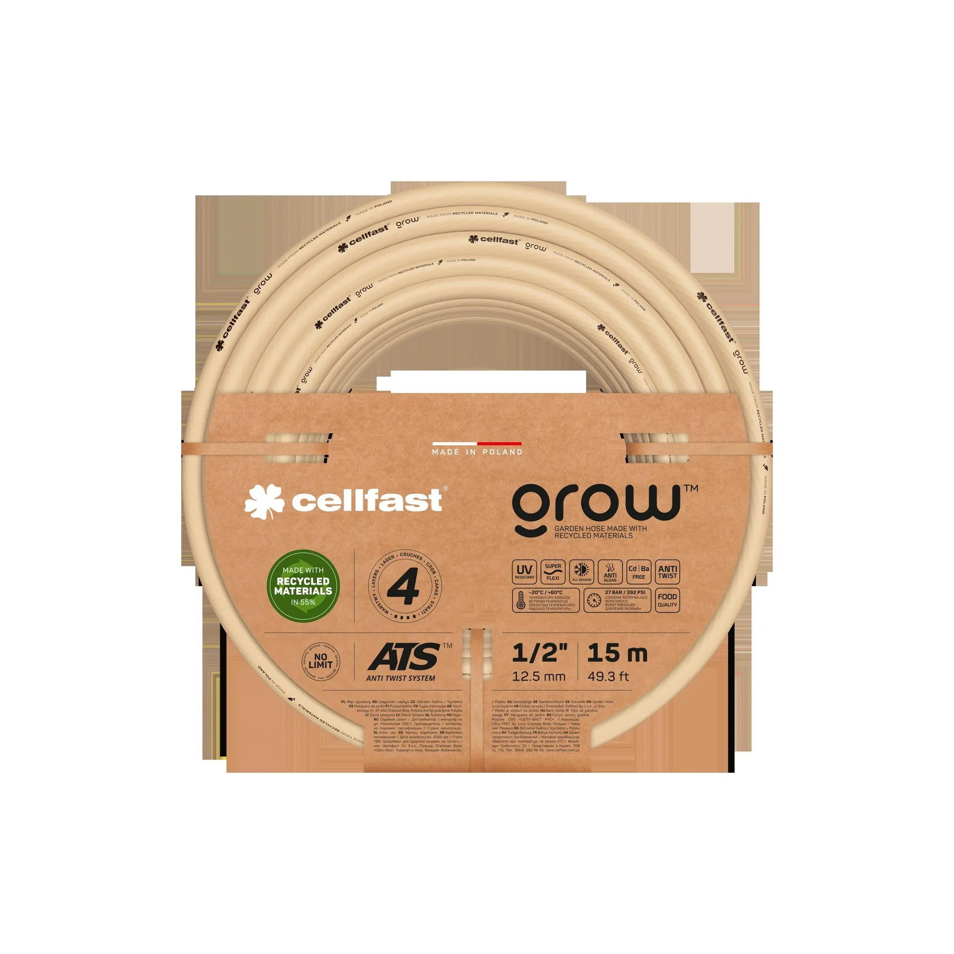 Gartenschlauch GROW 1/2" 15 m, 4-lagig - 0