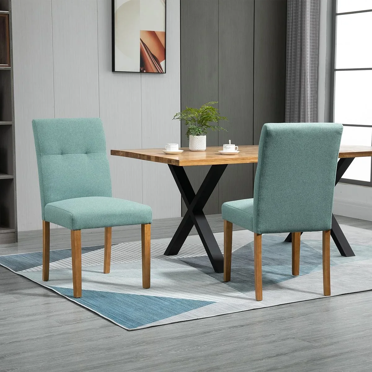 Esszimmerstühle 2er-Set mit gepolstertem Sitz Stuhl Polsterstuhl Leinen-Polyester-Gewebe Schaumstoff Gummiholz Grün 50 x - 2
