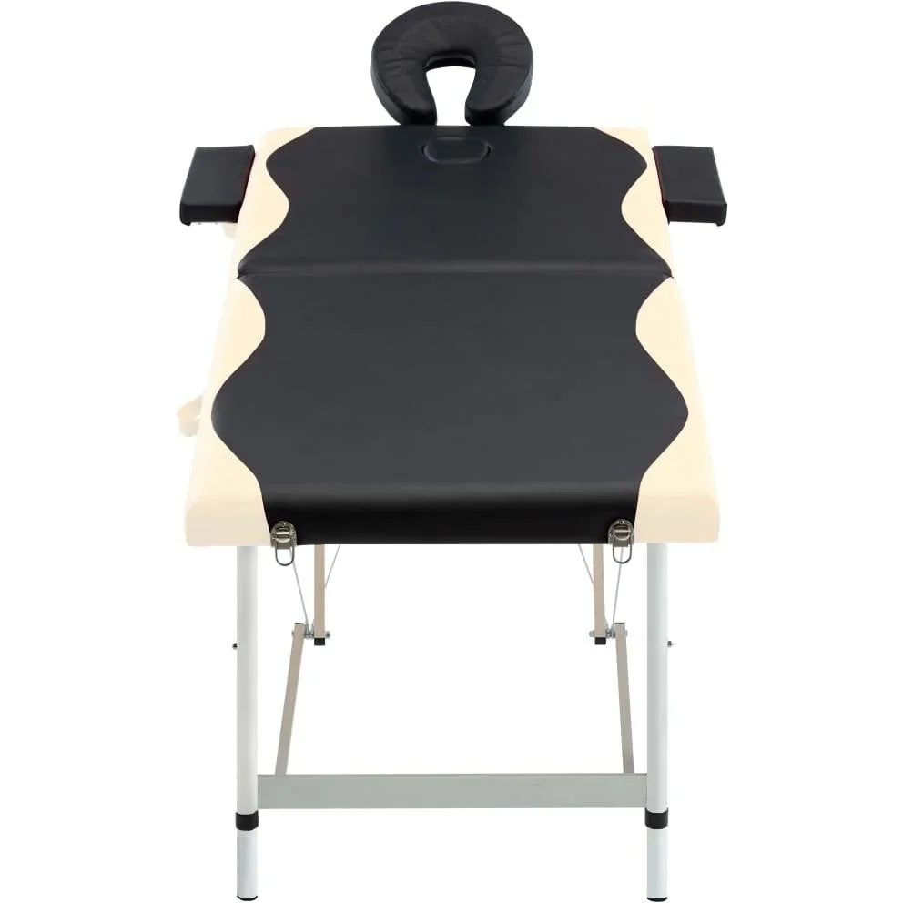 Klappbarer Massagetisch 2 Zonen Aluminium schwarz und beige - 1