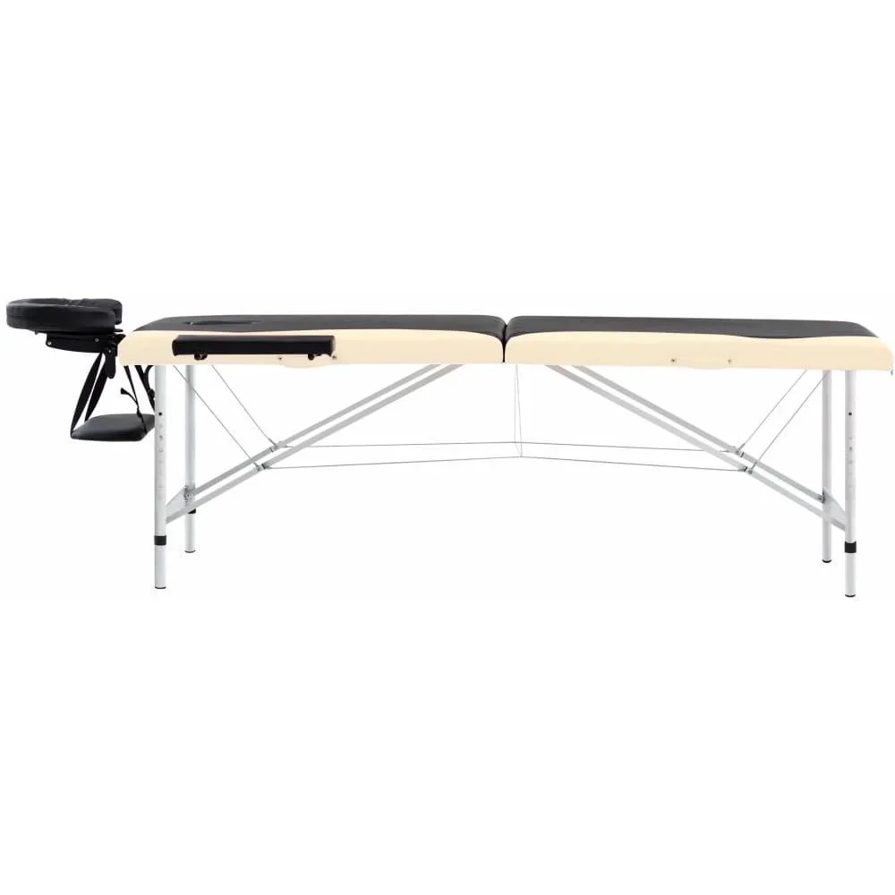 Klappbarer Massagetisch 2 Zonen Aluminium schwarz und beige - 2