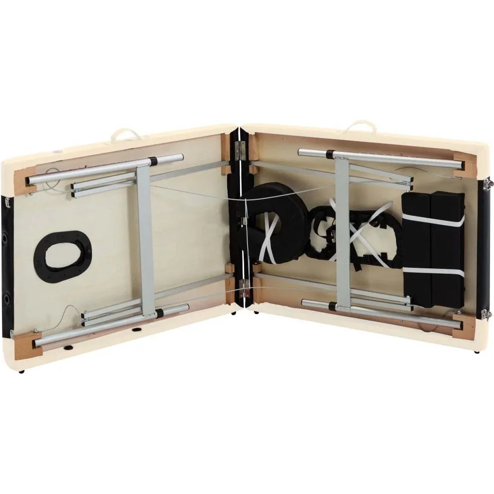 Klappbarer Massagetisch 2 Zonen Aluminium schwarz und beige - 3