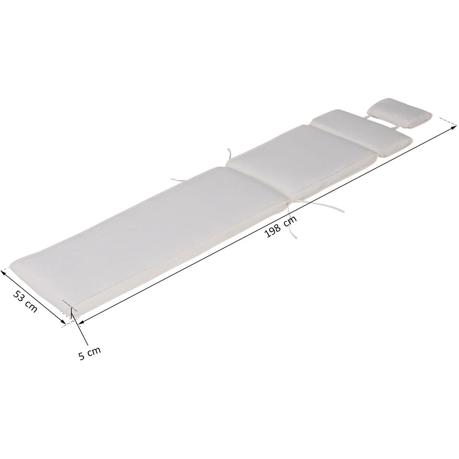 Liegenauflage Liegenpolster Gartenliege mit Kopfkissen abnehmbar Bezug Cremeweiß 198 x 53 x 5 cm - 4