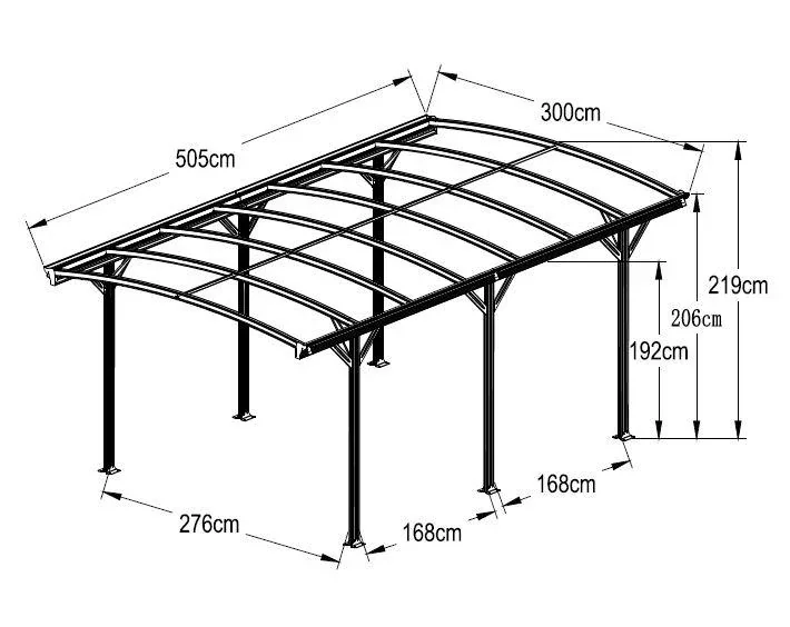 Aluminium Rundbogen Carport und Überdachung anthrazit, 505x300x220 cm - 7